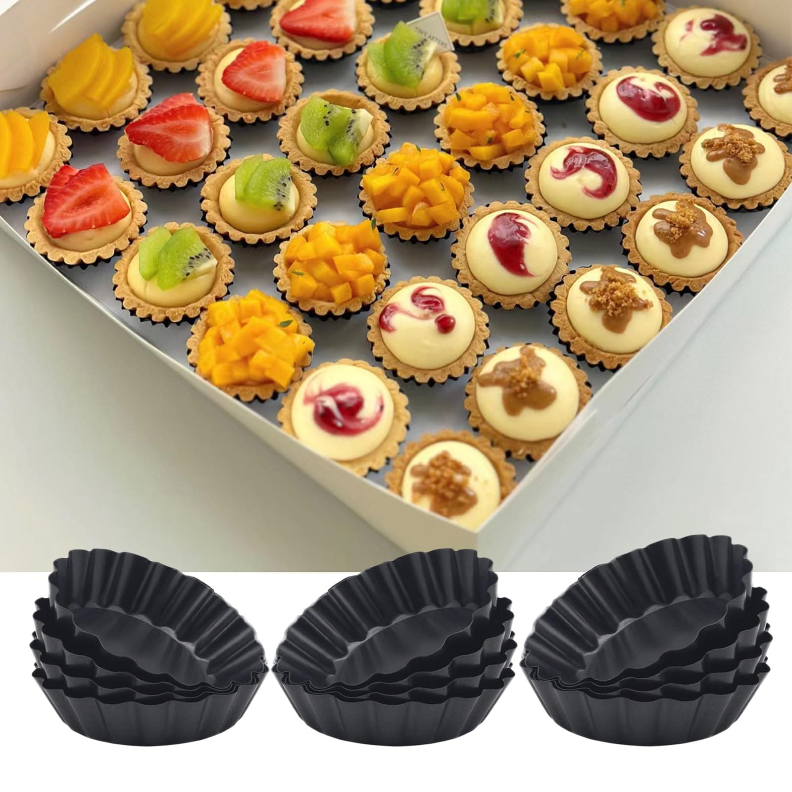 3 Inch Mini Quiche Pans 12 Pack, Round Egg Tart Molds with Removable Bottom. Small Tart Pans w/Non-Stick Coating Rugged Carbon Steel for Tartlets Shells Desert Making Christmas Festival Party