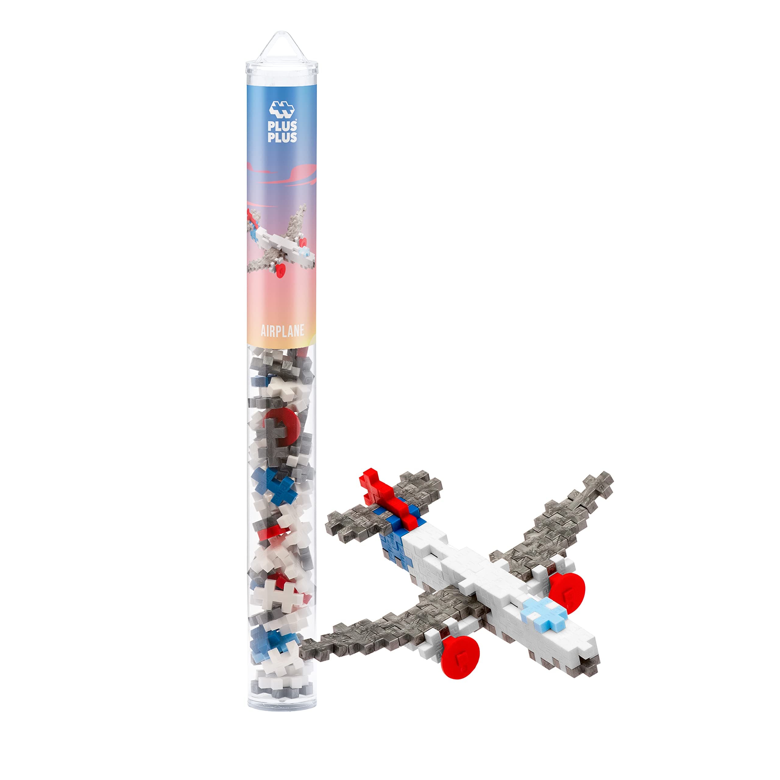 PLUS PLUS Vehicle Building Block Kit, 3D Puzzle Stem Toy for Kids, 70 Interlocking Pieces - Airplane Mini Maker Tube