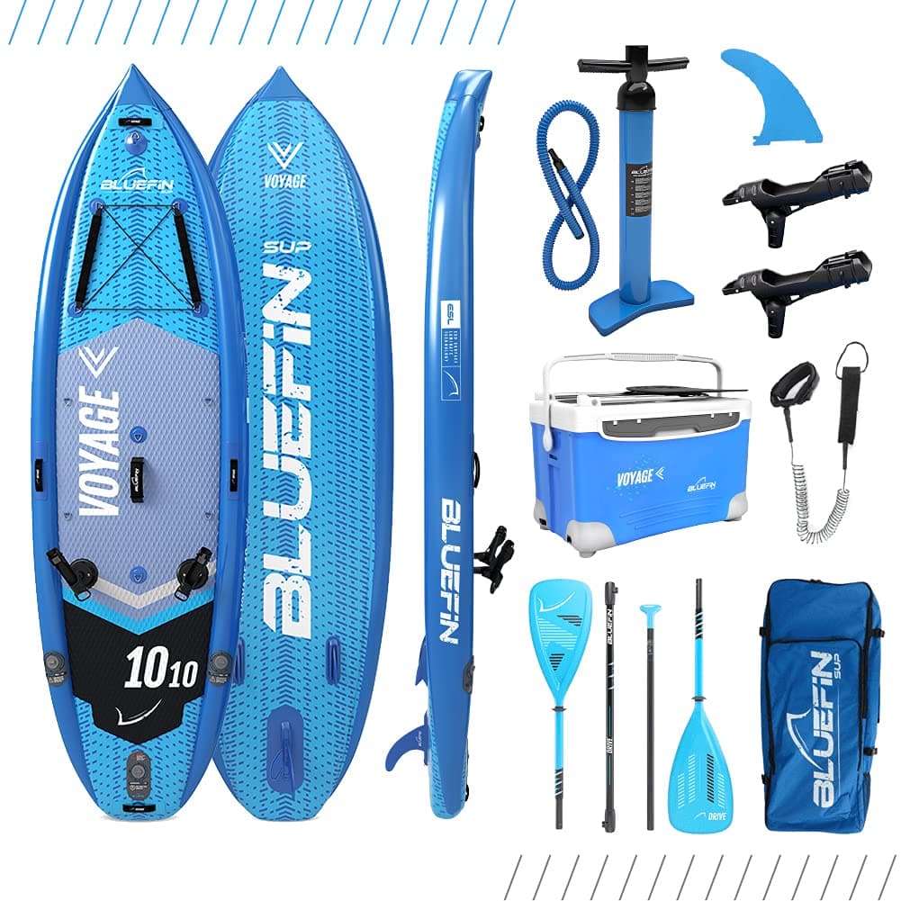 Bluefin SUP Voyage 10’10 Package with Cooler Box | Ultimate Activity Stand Up Inflatable Paddle Board | Added Stability | 20% Extra Width | Side Rails | 2x Fishing Rod Mounts | 5 Year Warranty, 7426796588028