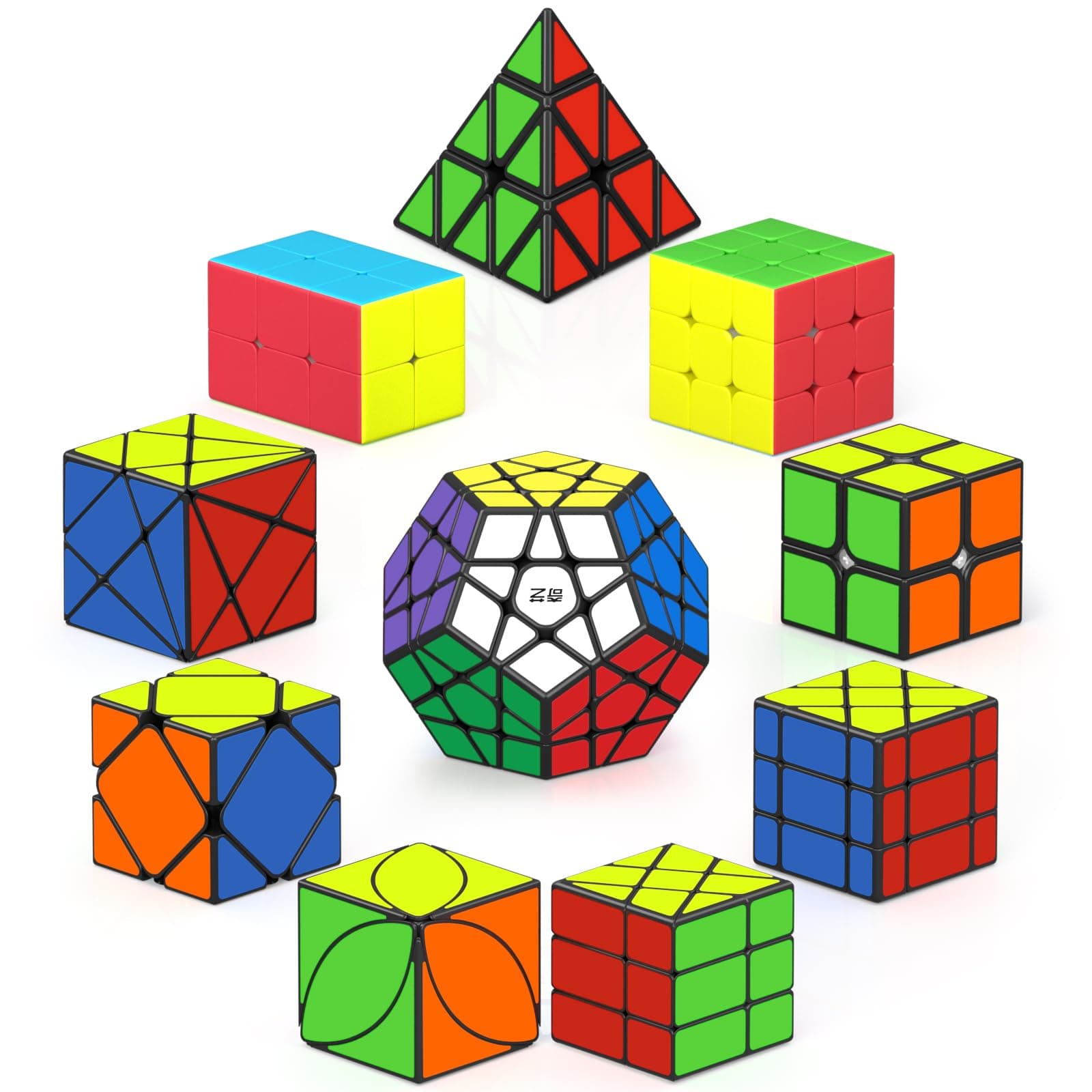 ROXENDA Speed Cube Set, 2X2 3X3 2X3 Skewb Axis Windmill Fisher Dodecahedron Pyramid Ivy Speed Cubes Smooth Fast Cube Puzzles Collection, 10 Pack
