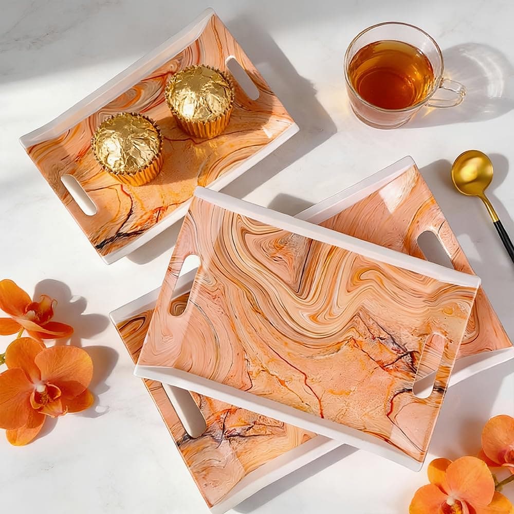 Melamine Rectangular Shape Serving Tray, Set of 3 Villori Series (Black | Small, Medium and Large Size) Tray (3 Tray) Tray (3 Tray)