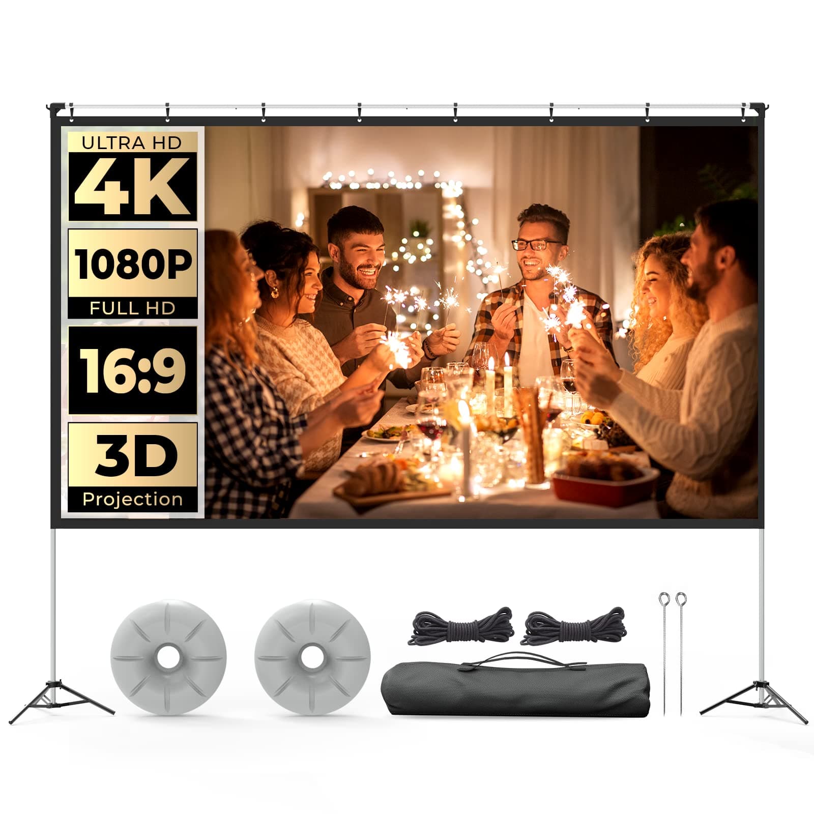 Portable Projector Screen with Stand, WEWATCH 100 Inch Projection Screen 16:9, 4K HD Rear Front Projections Movies Screen with Carry Bag for Indoor Outdoor Home Theater Backyard Cinema Travel