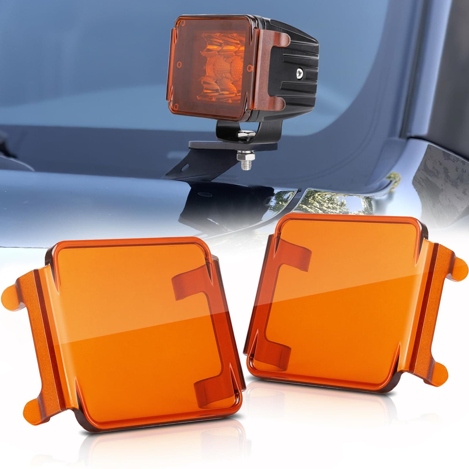 3 Inch Amber LED Pod Covers 2PCS Square LED Light Bar Covers LED Cube Covers Protective Polycarbonate Light Bar Lens Covers