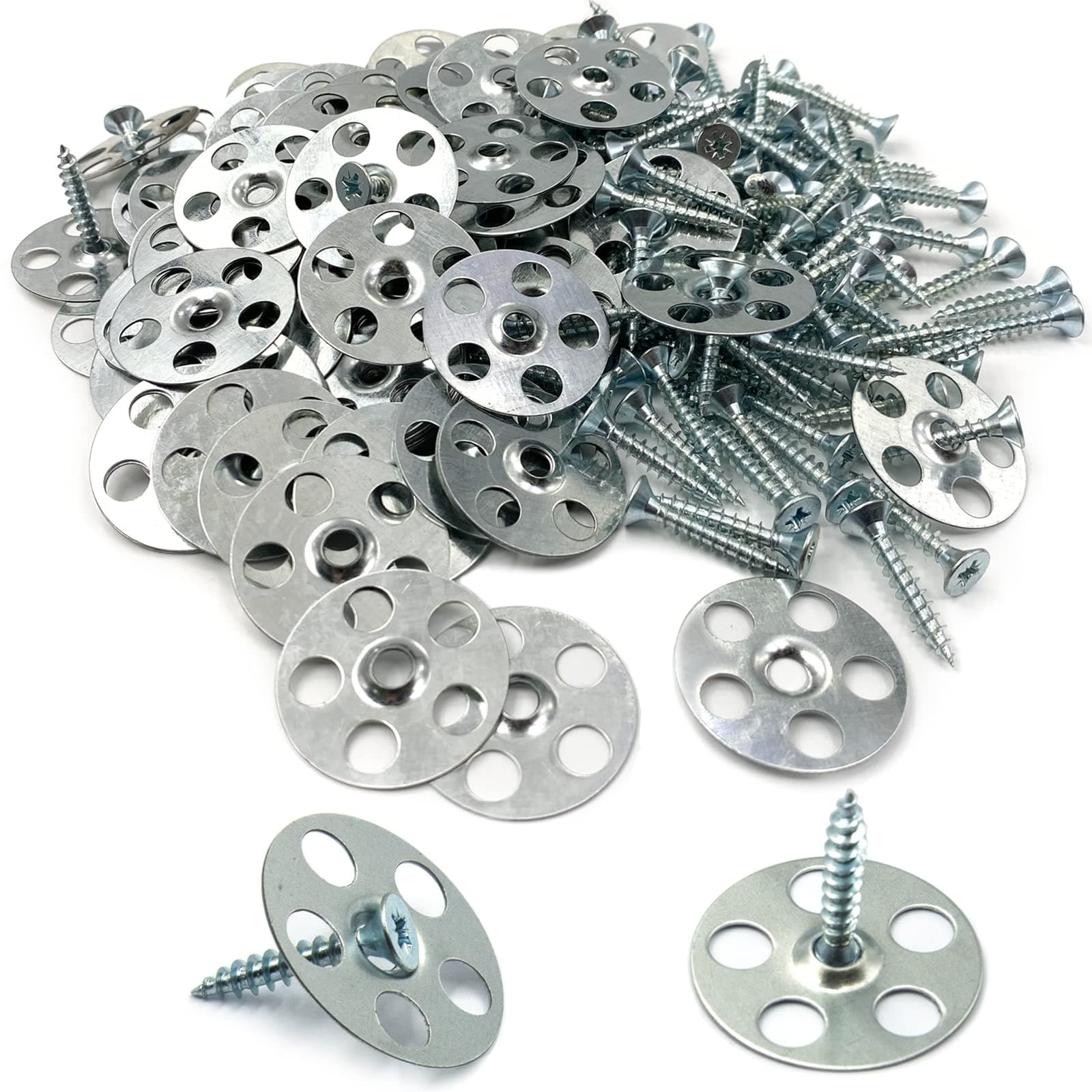 120 Pcs 36mm Easy Fix Washers - Tile Backer Board Washers with Screws for Plasterboard, Tile Backer Boards, XPS Insulation