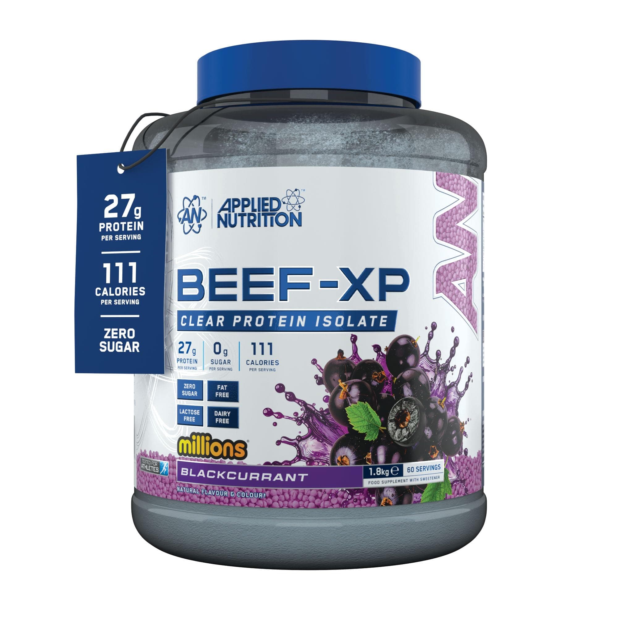 Applied Nutrition Clear Hydrolysed Beef Protein Isolate Powder, Fruit Juice Style, Dairy Free, Lactose Free, Zero Sugar, Low Fat, 1.8kg - 60 Servings (Blackcurrant Millions)