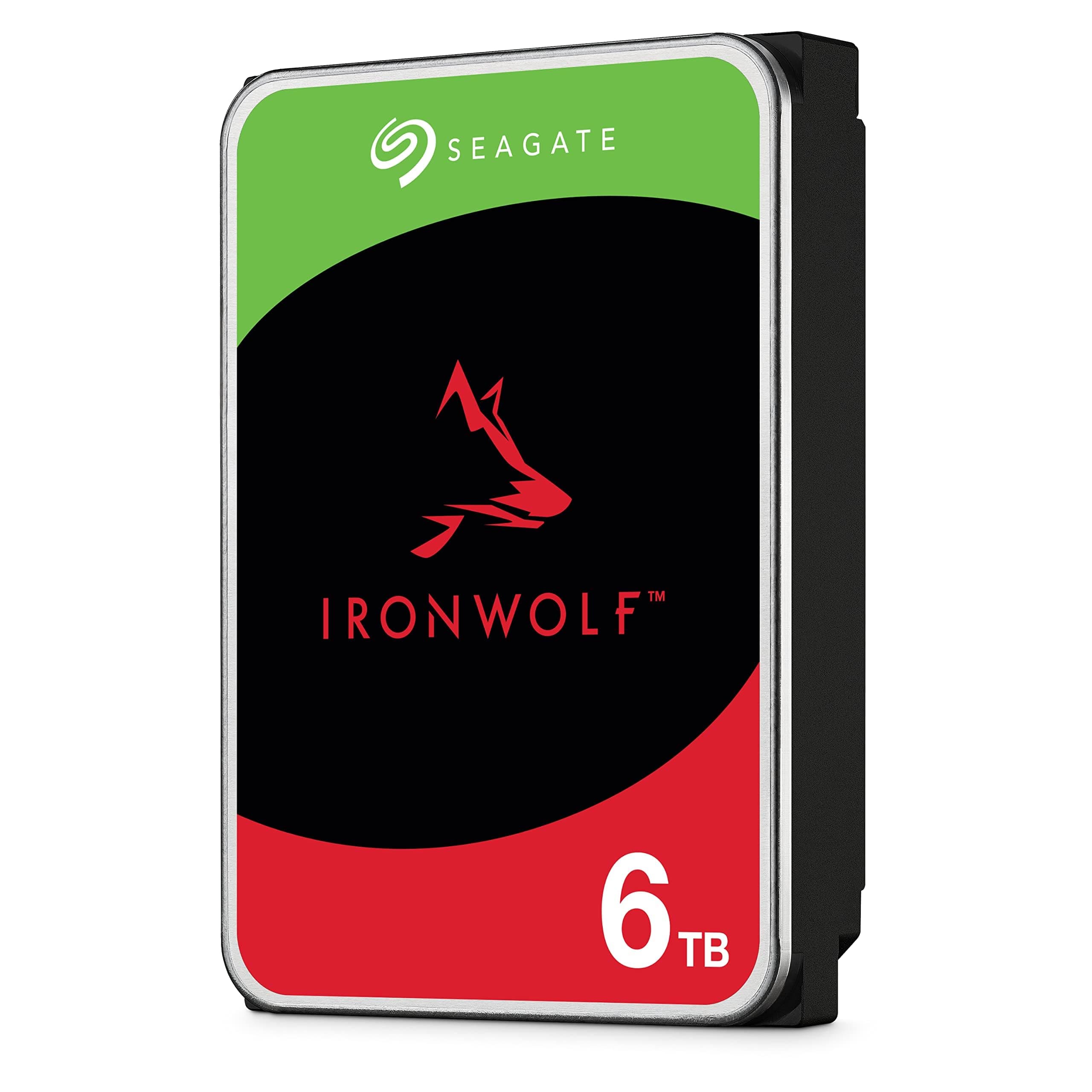 Seagate IronWolf, 6 TB, NAS, Internal Hard Drive, CMR, 3.5 Inch, SATA, 6GB/s, 5,400 RPM, 256MB Cache, for RAID Network Attached Storage, 3 year Rescue Services (ST6000VN0033)