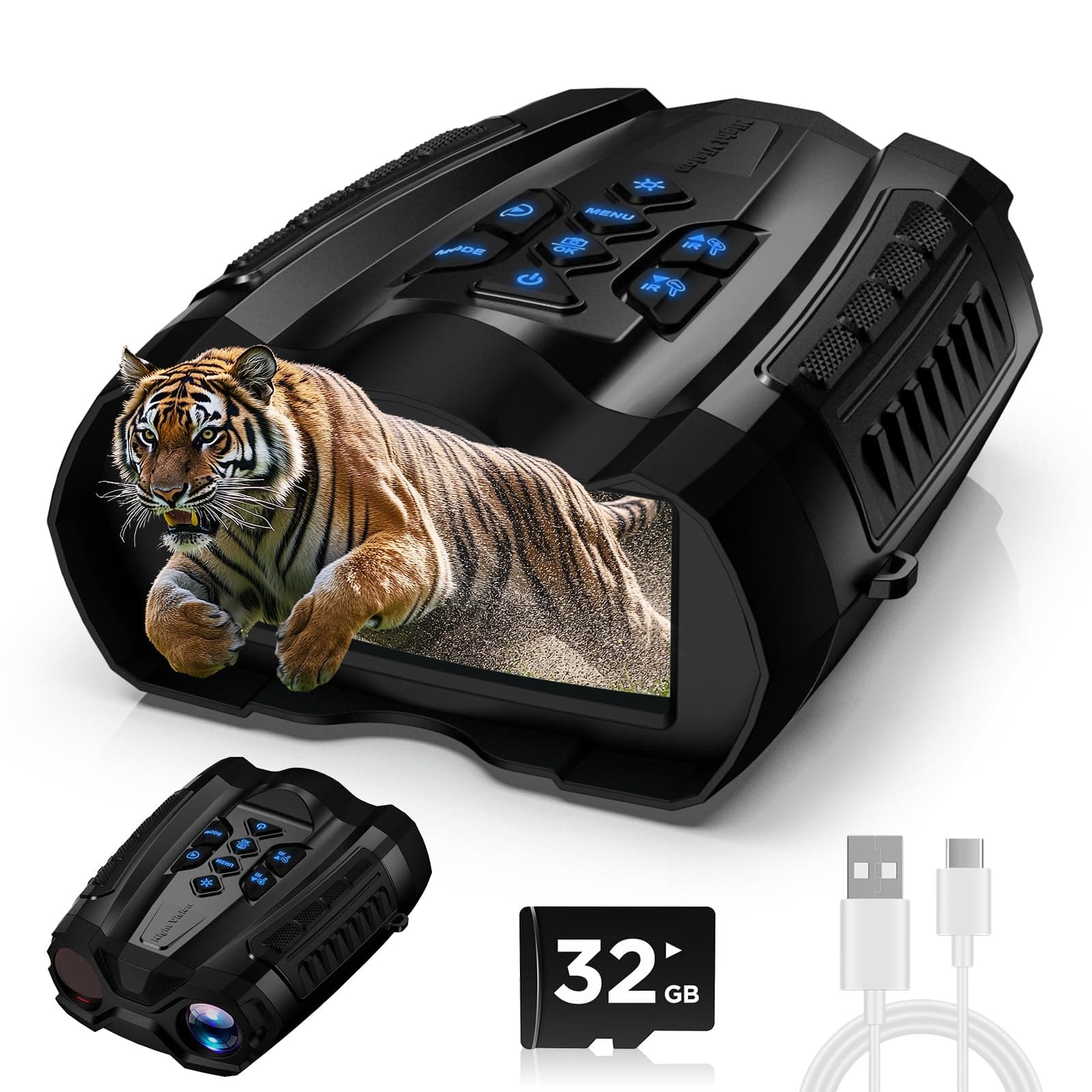 Night Vision Goggles, 4K Binoculars with Camera, 3.5" HD Display and 32GB TF Card, 9 Gear Night Vision, 16X Digital Zoom, 5000mAh Battery Nightvision