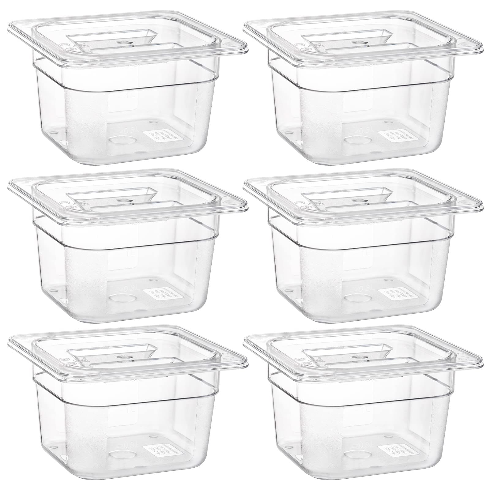 Bekith 6 Pack Gastronorm Pan 1/6 with Lid Table Pan Food Containers, Food Storage Pans with Lids Plastic Clear Restaurant Containers Salad Containers for Kitchen Restaurant Bar Prep, 10cm Deep