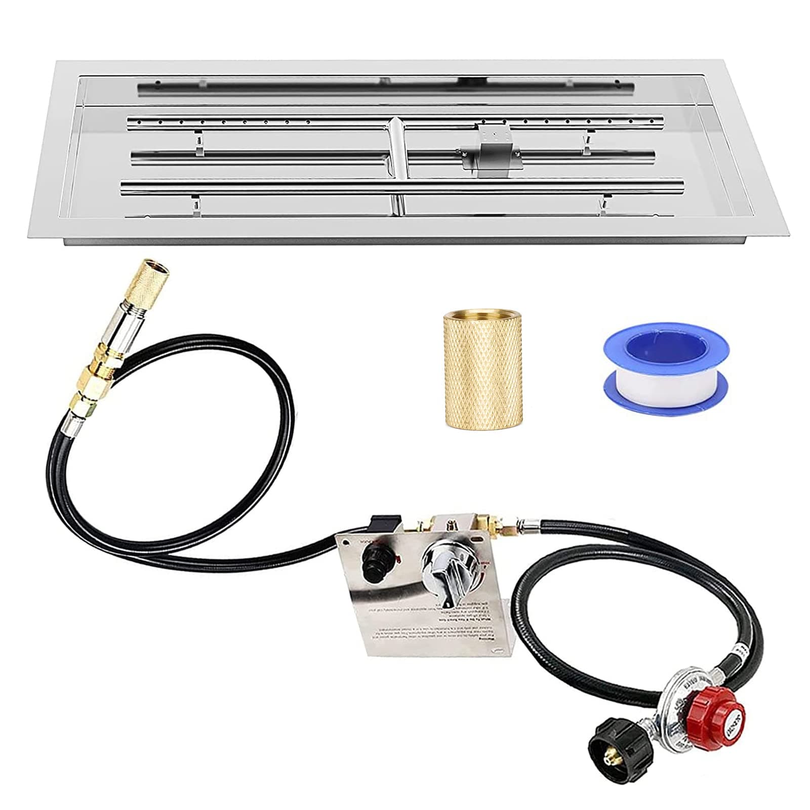 Uniflasy 24" by 8" Drop-in Insert Fire Pit Pan Burner Kit, Rectangular Stainless Steel Propane Firepit Pan Kit with H-Burner, Spark Ignition Kit for Indoor or Outdoor DIY Fire Pit & Fireplace Parts
