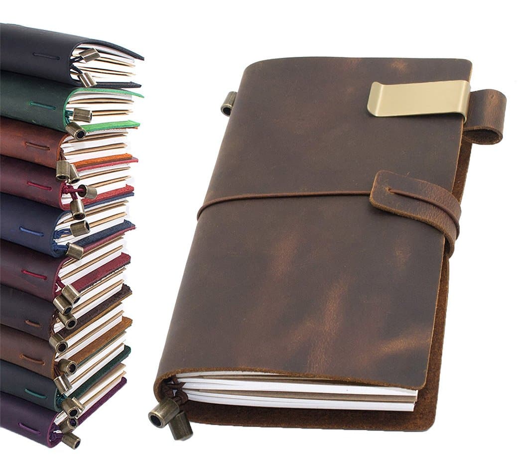 Leather Journal, Handmade Vintage Refillable Travel Diary Writing Notebook Gift for Men & Women 7"x4" Brown