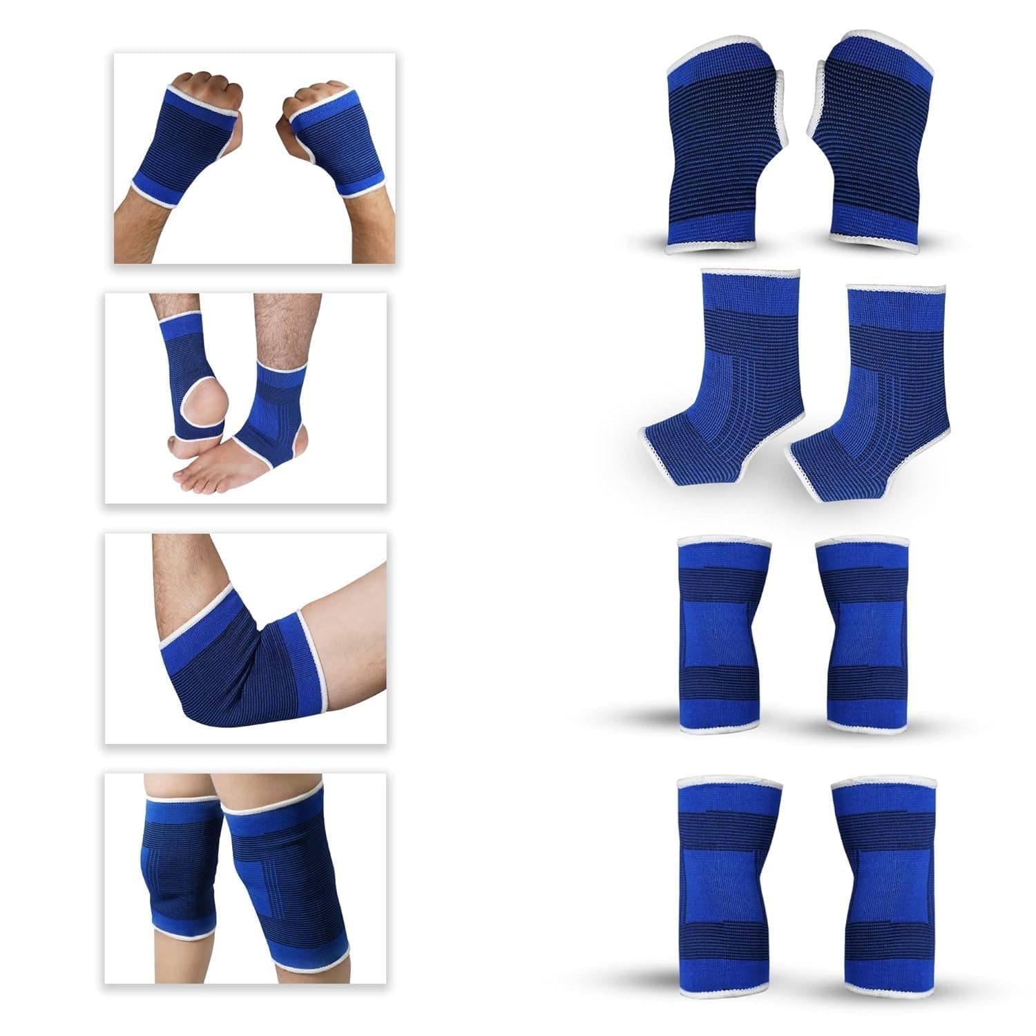 Combo of Palm Gloves + Knee Support + Elbow Support + Ankle Support | 4 in 1 Pack|Polyester