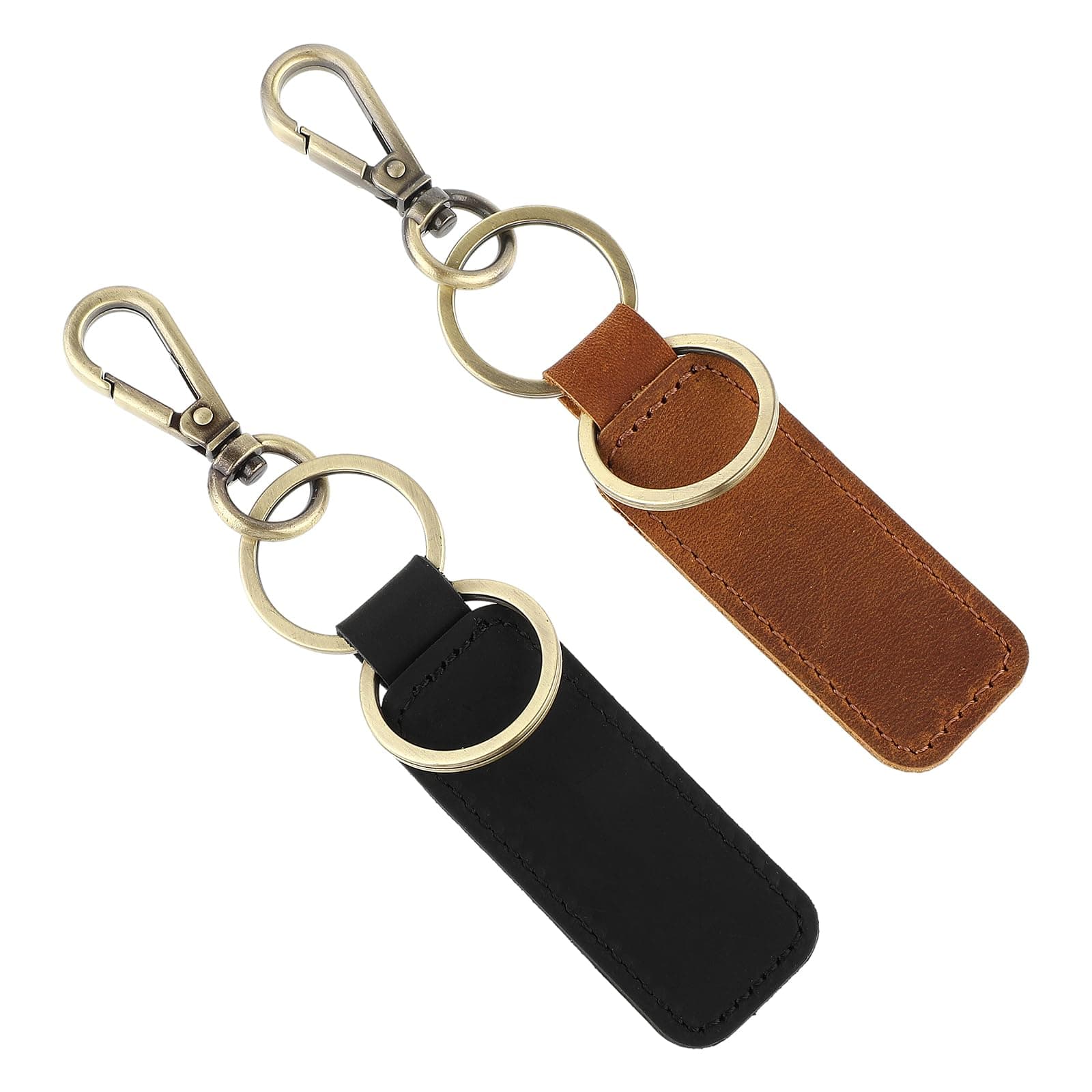 2 Pcs Leather Keyrings & Keychains Genuine Leather Keychain With Belt Loop Clip Key Fob Universal Car Keyring Holder For Men And Women Keys Car Accessories(Black、Brown)
