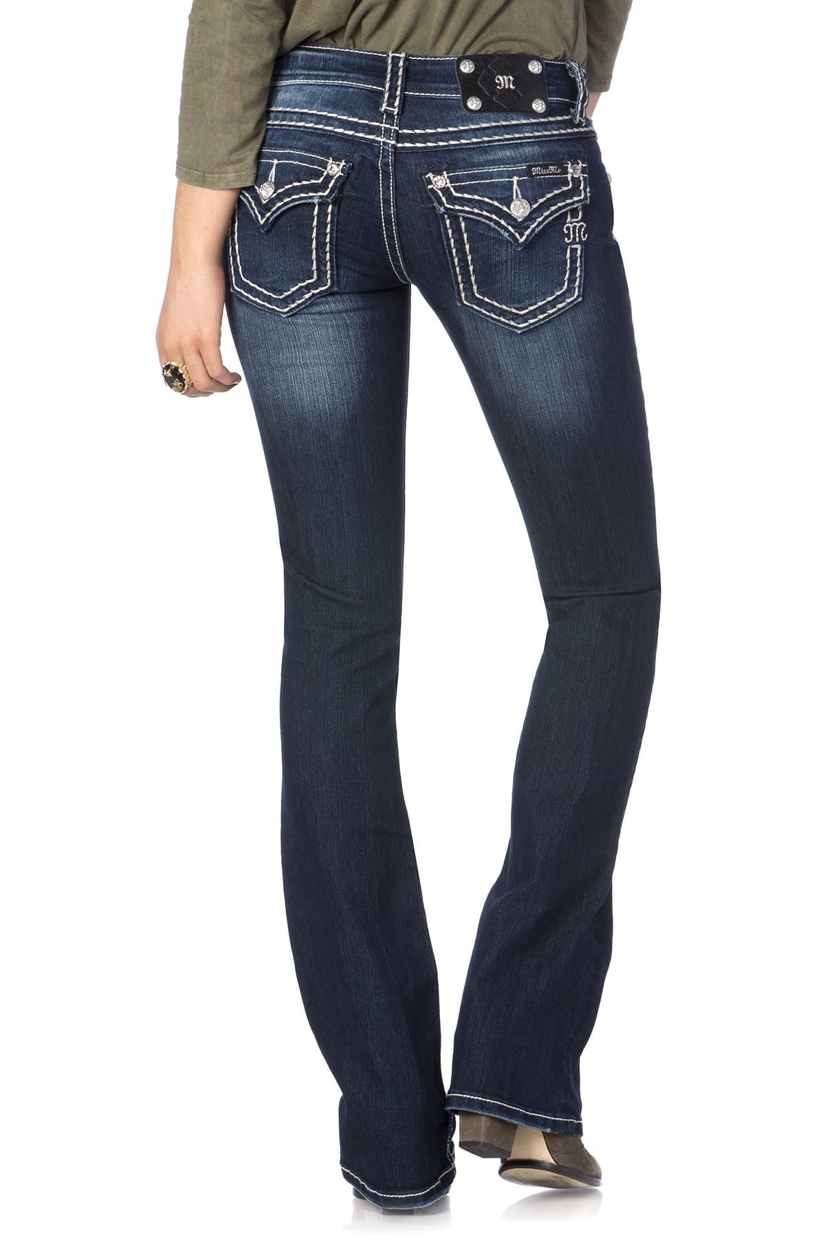 Women's Loose Saddle Stitch Border Boot Cut Jean