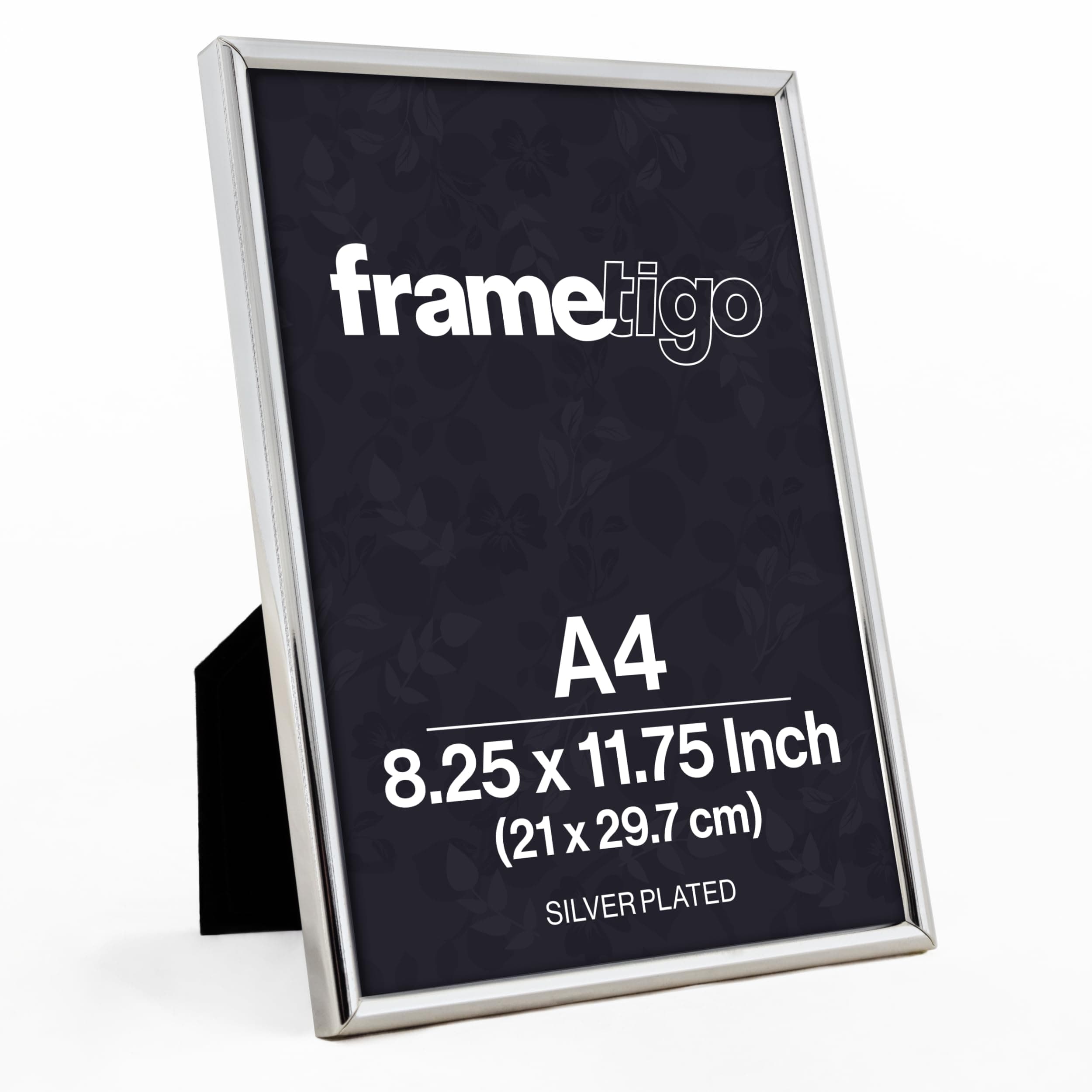 Silver Plated Thin Edge Photo Frame, A4/8.25"x11.75" (21x29.7cm) Photo Size - Velvet Frame Backing & Stand - Real Glass Window - Tarnish-Resistant - Landscape or Portrait Orientation