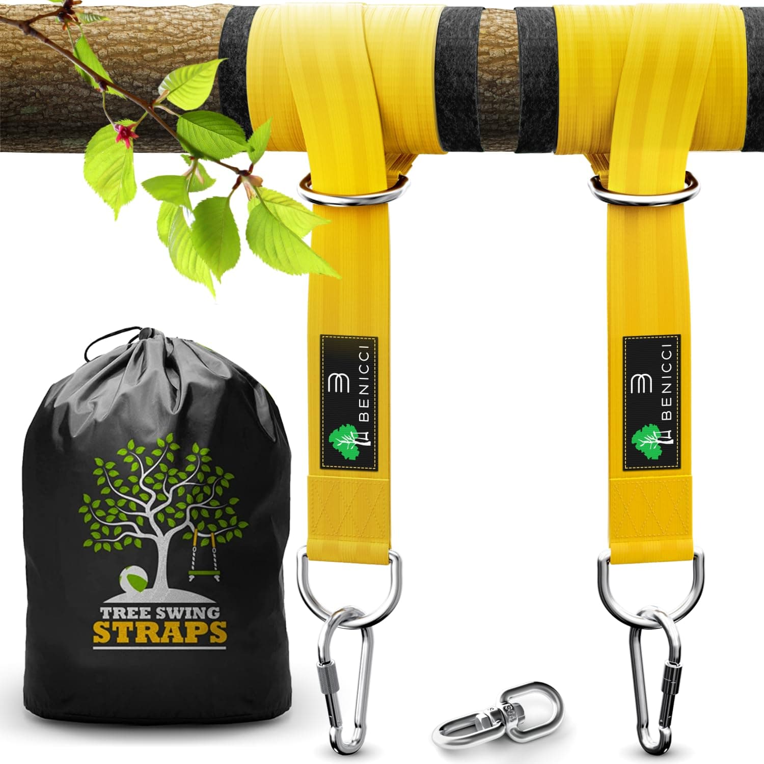 Safe Tree Swing Hanging Kit (Set of 2) - 10ft Long Straps with Two Alloy Carabiners and 2200 Lb Breaking Strength - Easy & Fast Installation for All Types of Swings and Children
