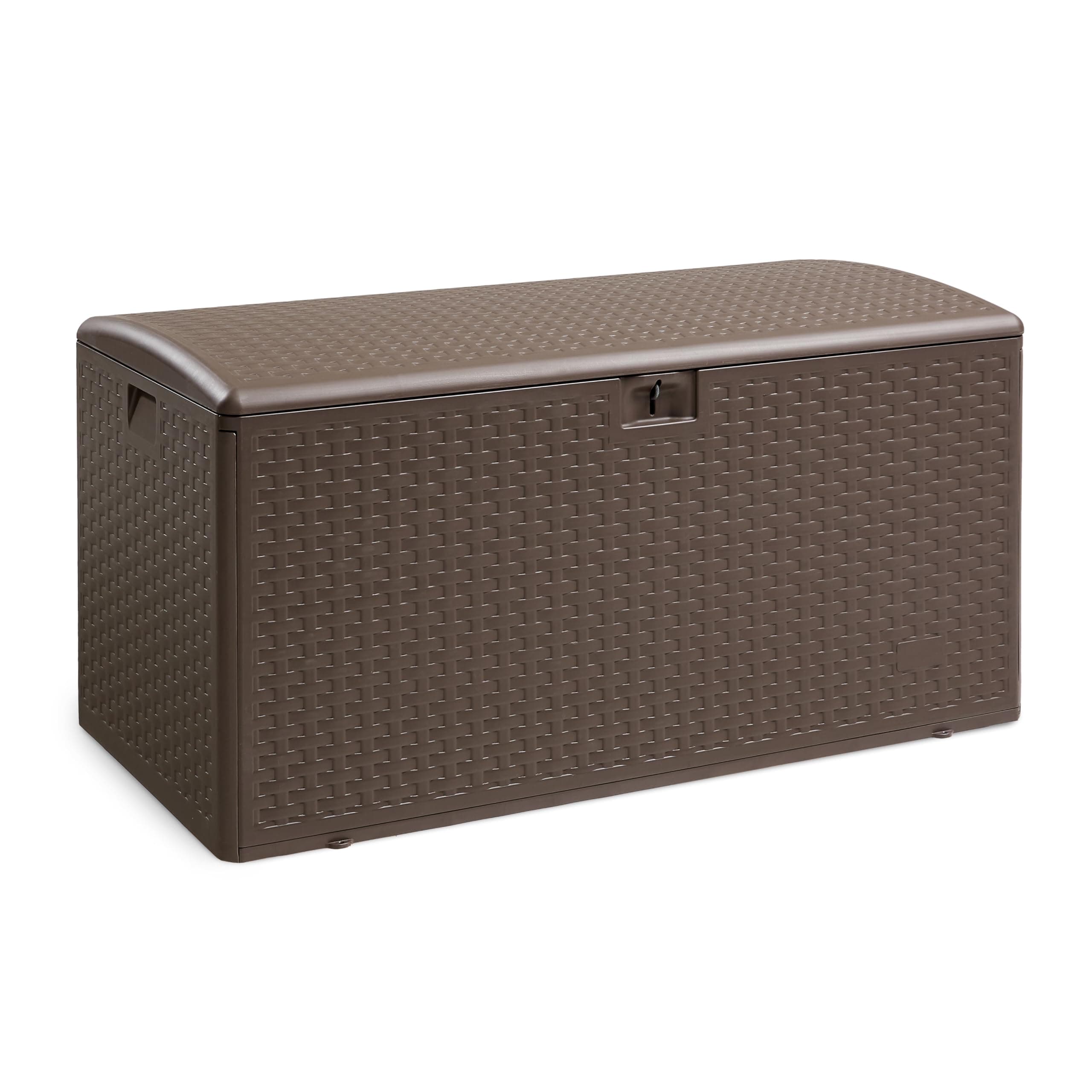 Amazon Basics Outdoor Storage Deck Box, Lockable, Weather-Resistant, 99 Gallon, Brown, for Patio Cushions, Gardening Tools, Pool Accessories