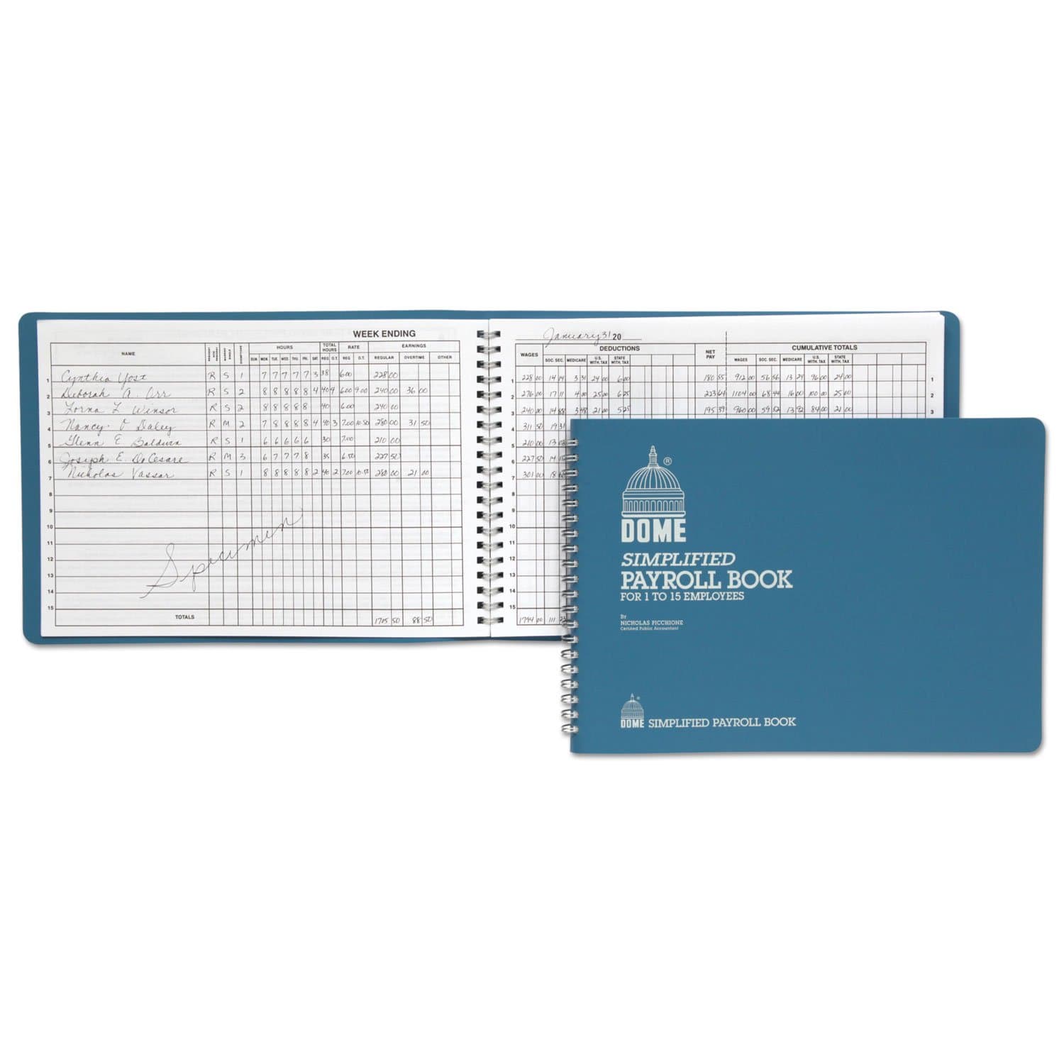 Dome 710 Simplified Payroll Record, Light Blue Vinyl Cover, 7 1/2 x 10 1/2 Pages