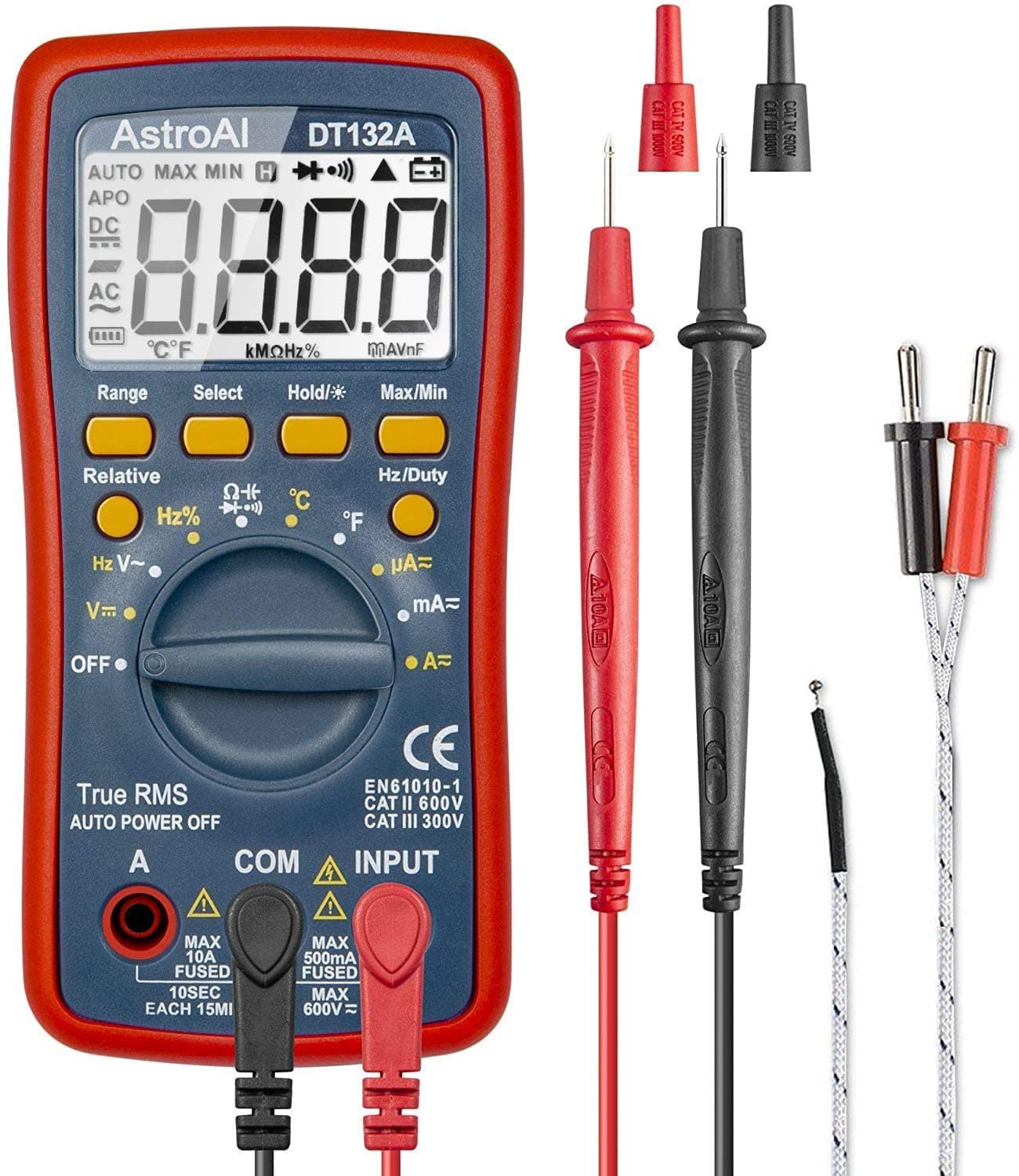 Digital Multimeter, TRMS 4000 Counts Volt Meter (Manual and Auto Ranging); Measures Voltage Tester, Current, Resistance, Continuity, Frequency; Tests Diodes, Temperature (Red)