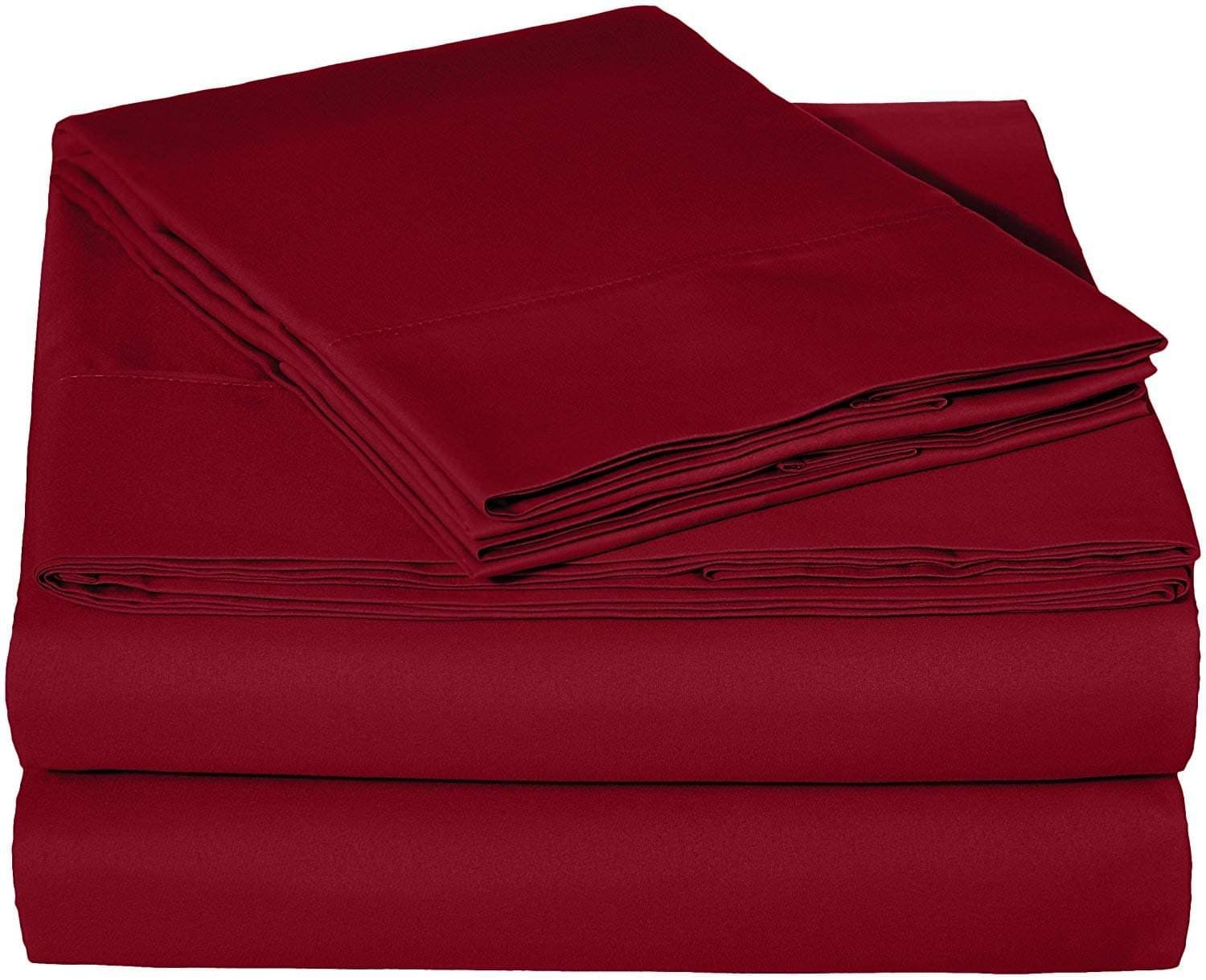 Waterbed Sheets King Size 100% Cotton 21 Inches -Deep Pockets- Attached Waterbed Sheet Set- 4 Piece - Hotel Luxury Bed - Extra Soft -Burgundy Solid Bed Sheets -King Waterbed Sheet