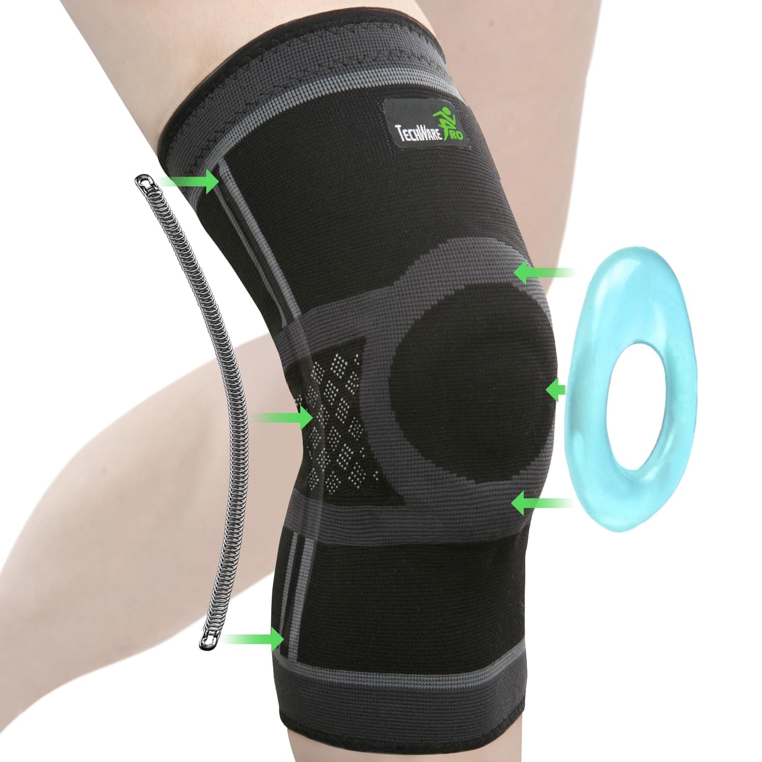 Knee Brace for Women & Men - Knee Compression Sleeve for Knee Pain, Knee Support. Knee Brace for Meniscus Tear, ACL, and Arthritis with Side Stabilizers & Gel Pads. 5 Sizes Single Pack