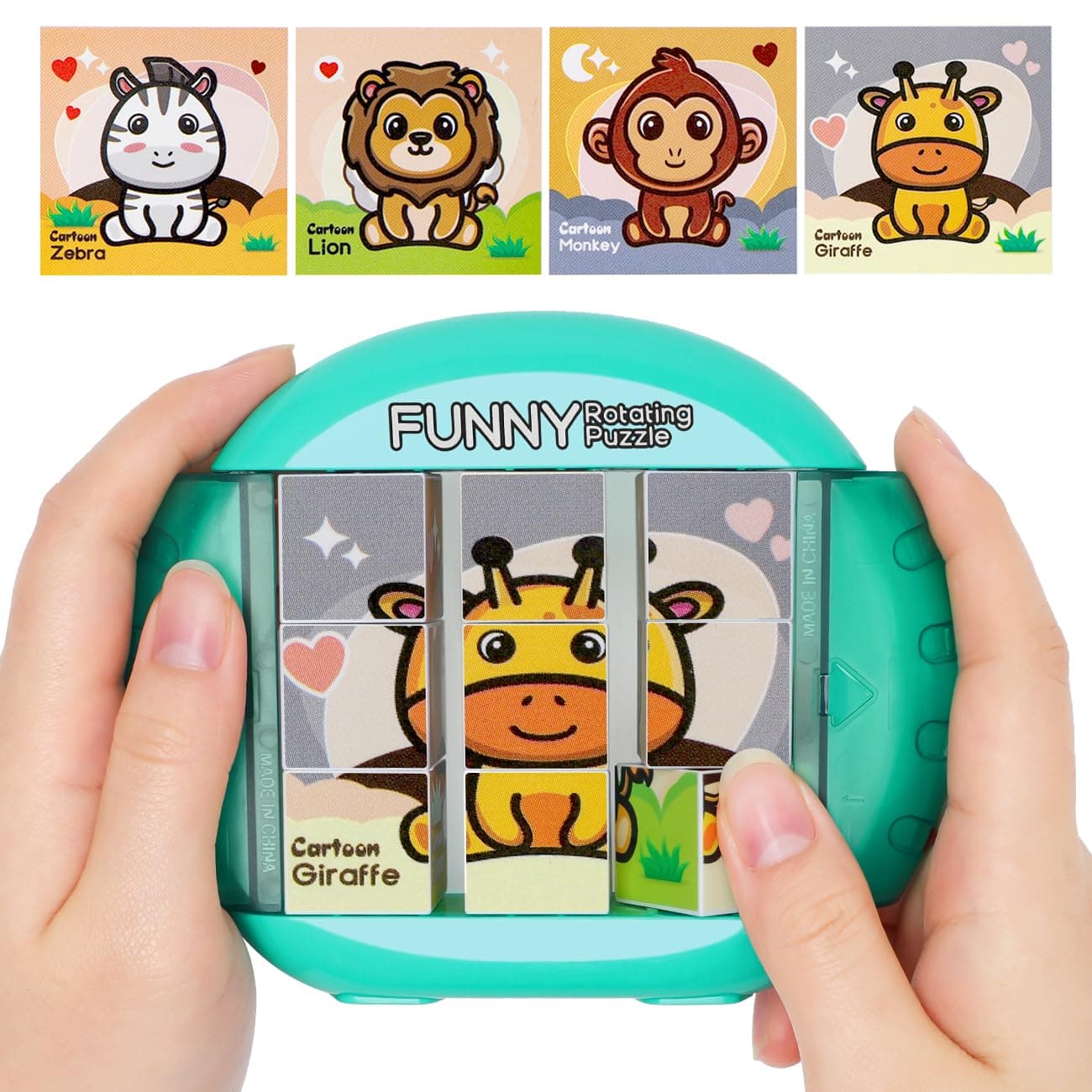 Rotating Puzzle for Kids 3 4 5 6 7 8 Year Old, 4 Puzzles in 1, Toddlers Travel, Car, Airplane, Road Trip Activities, Fine Motor Skills, Fidget, Gift for Boys & Girls Ages 3+(Animals