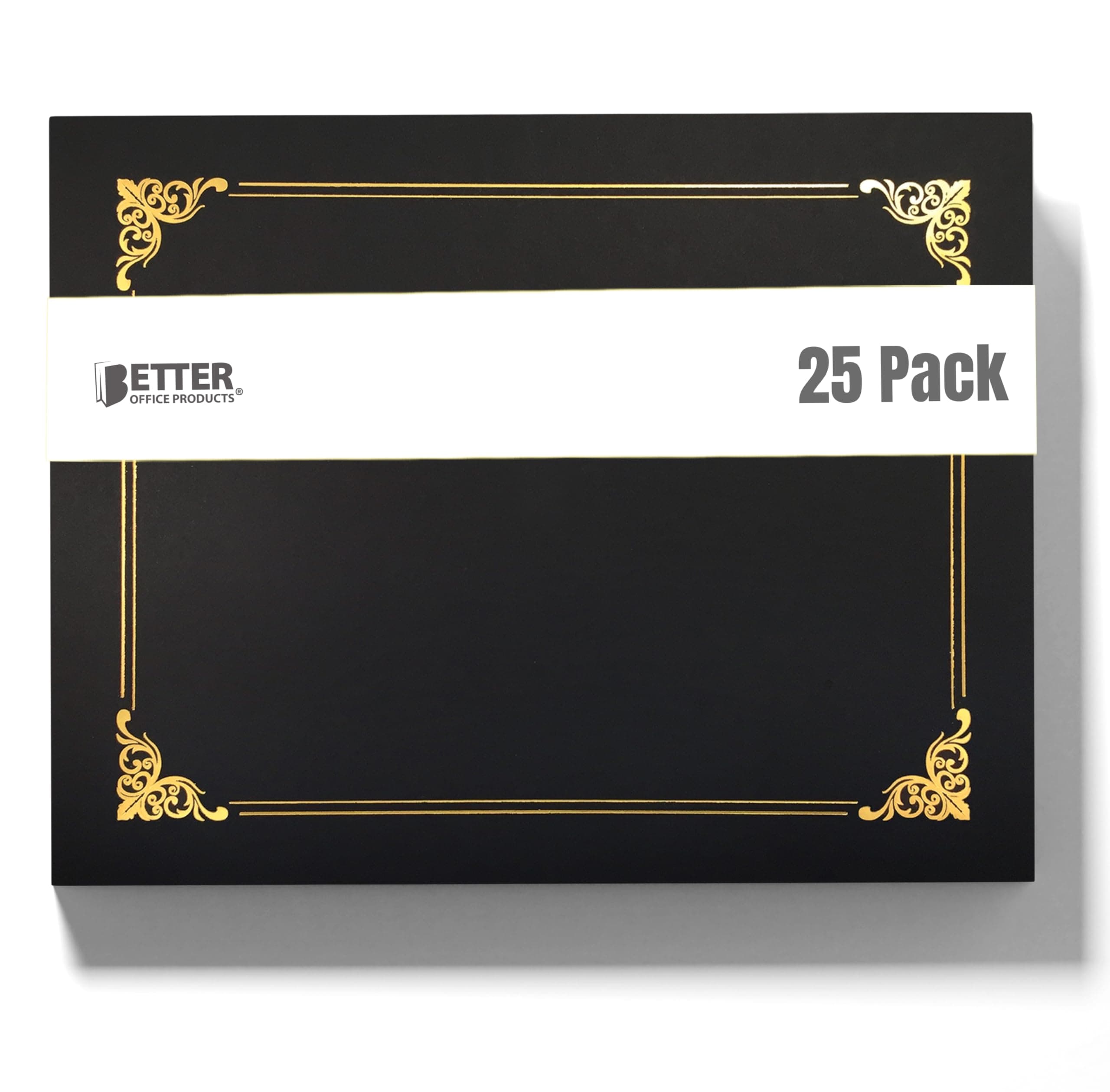 25 Pack Black Certificate Holders, Diploma Holders, Document Covers with Gold Foil Border, for Letter Size Paper, 25 Count, Black