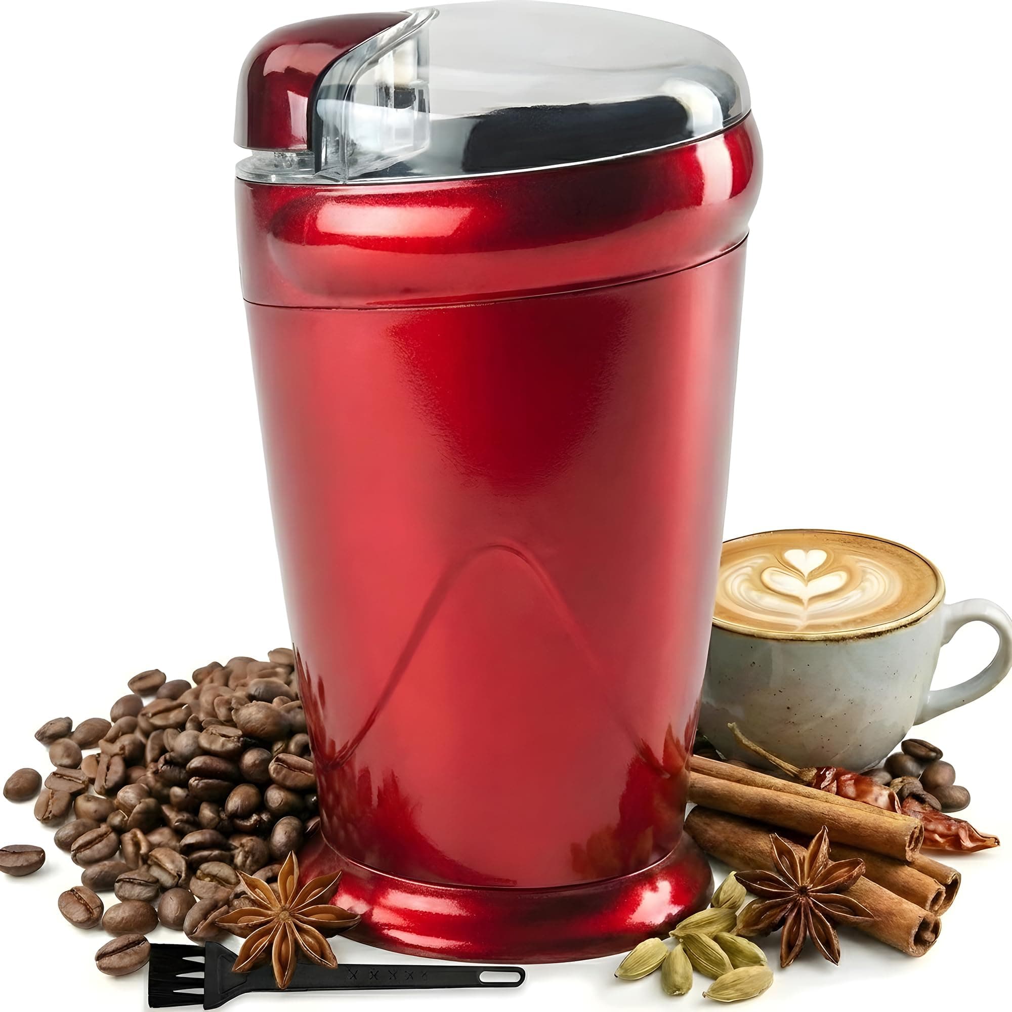 – Electric Coffee Grinder, Bean, Nut & Spice Grinder, Powerful Compact Grinder for Home Kitchen, One Touch Operation 150w with 70g Basin, Includes Cleaning Brush (Red)