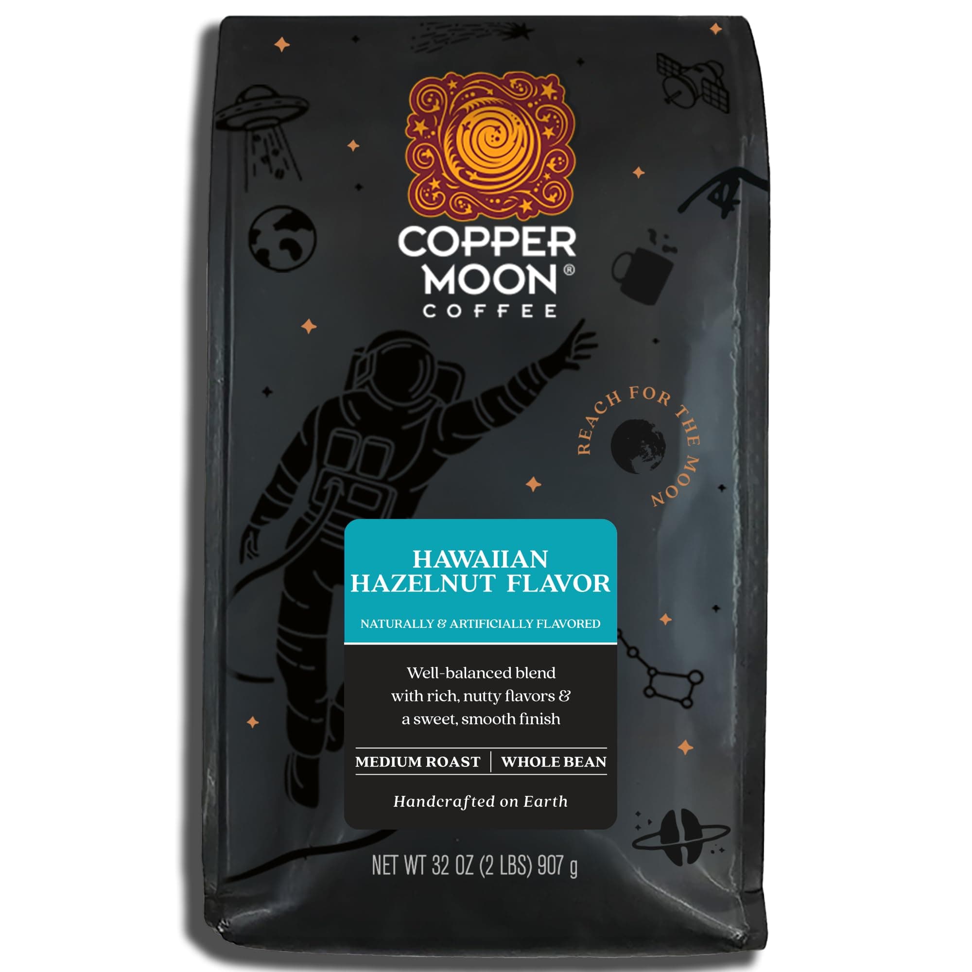 Copper Moon Medium Roast Whole Bean Coffee, Hawaiian Hazelnut Blend, 2 Lb