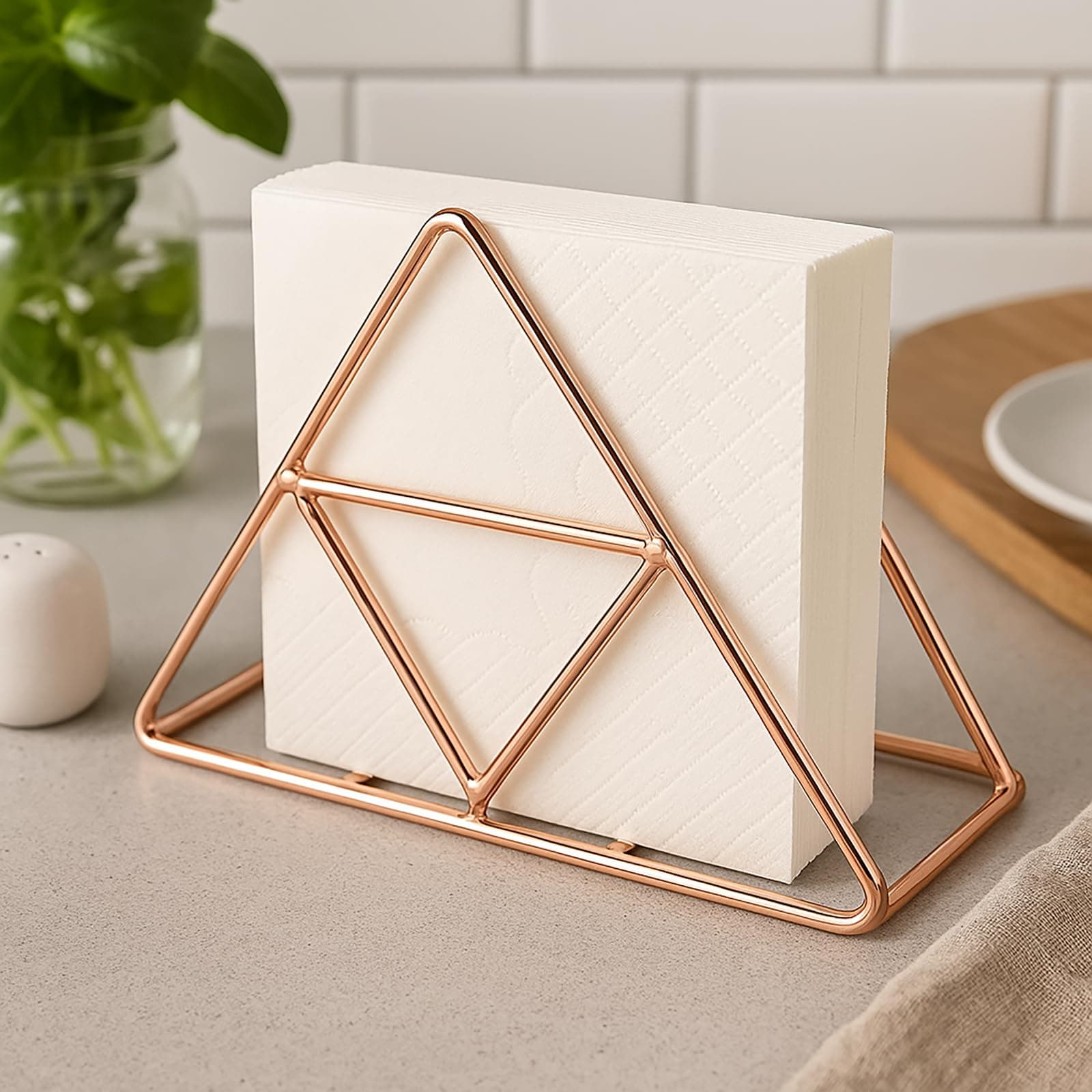 Napkin Holder for Dining Table - Tissue Paper Stand for Kitchen, Table, Home Décor, Office, Restaurant, Tissue Dispenser Organizer for Dinner Tables, Kitchen, Bathroom (Rose Gold)