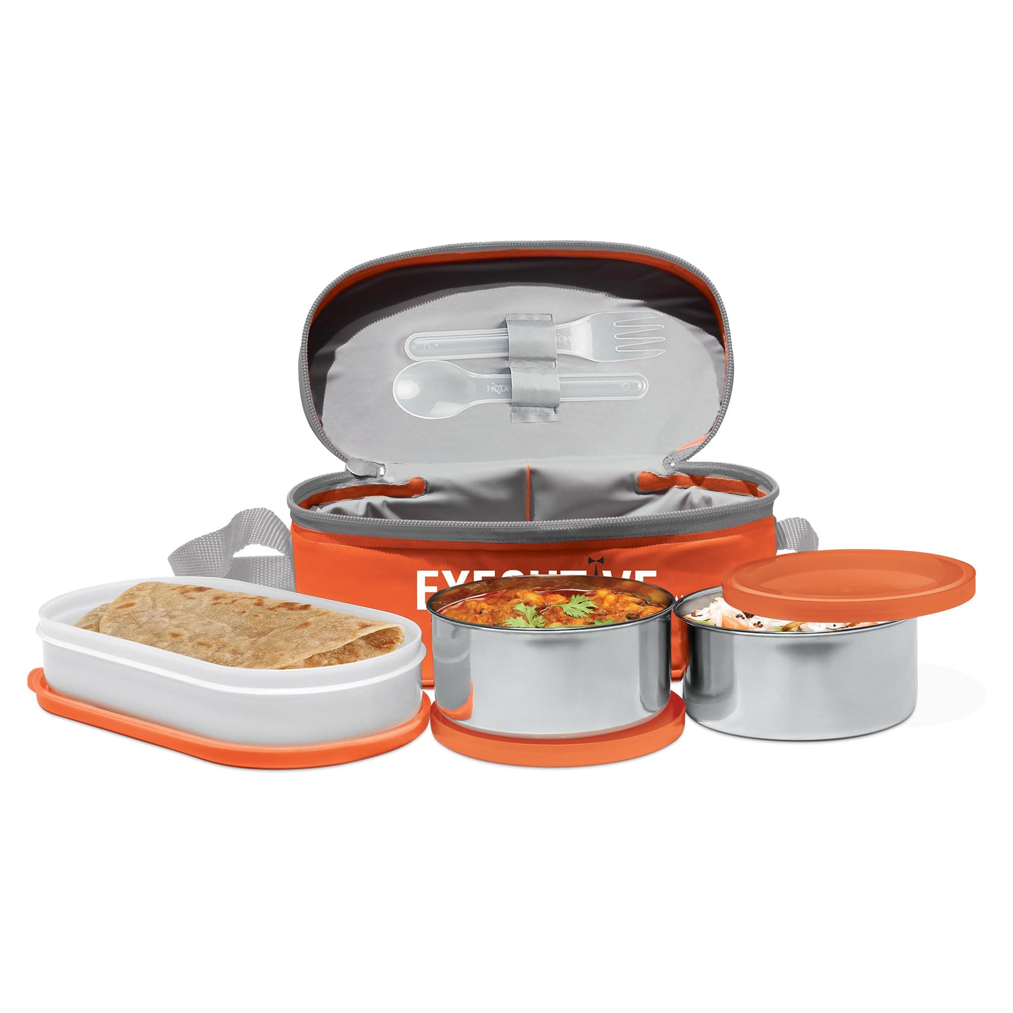 Executive Insulated Lunch Box, Orange, 3 Containers, 280ml Each