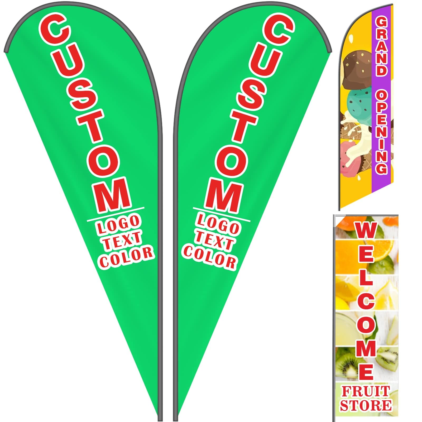 Custom Feather Flags for Business Outside Advertising,Personalized Double Sided Feather Banner Customized Logo Text(Only Flag) for Open,Business Advertisement