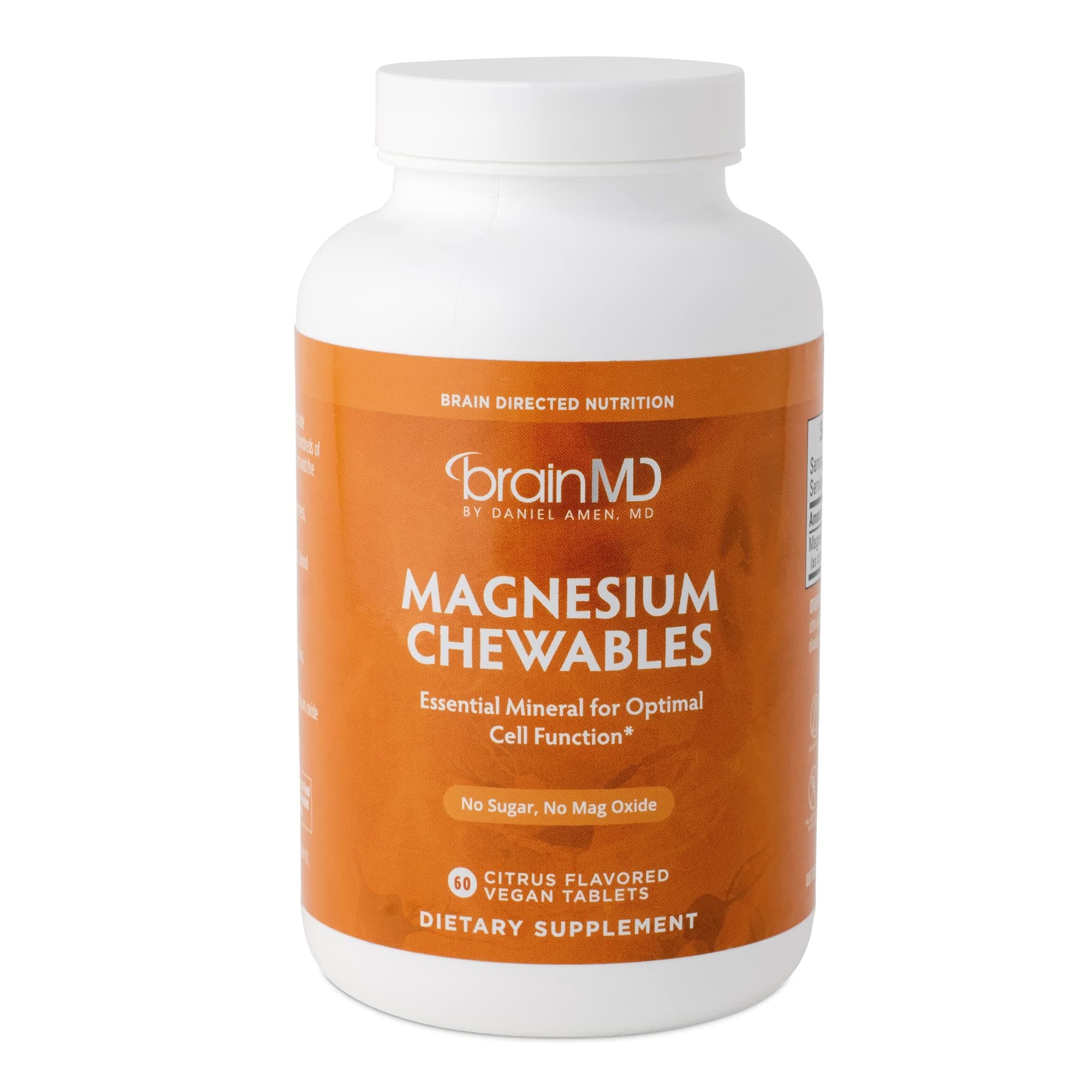 Dr. Amen brainMD Magnesium Chewables, Citrus - 60 Chewable Tablets - Essential Mineral for Optimal Cell Function - Supports Memory, Mood, Sleep & Focus - Gluten Free - 60 Servings