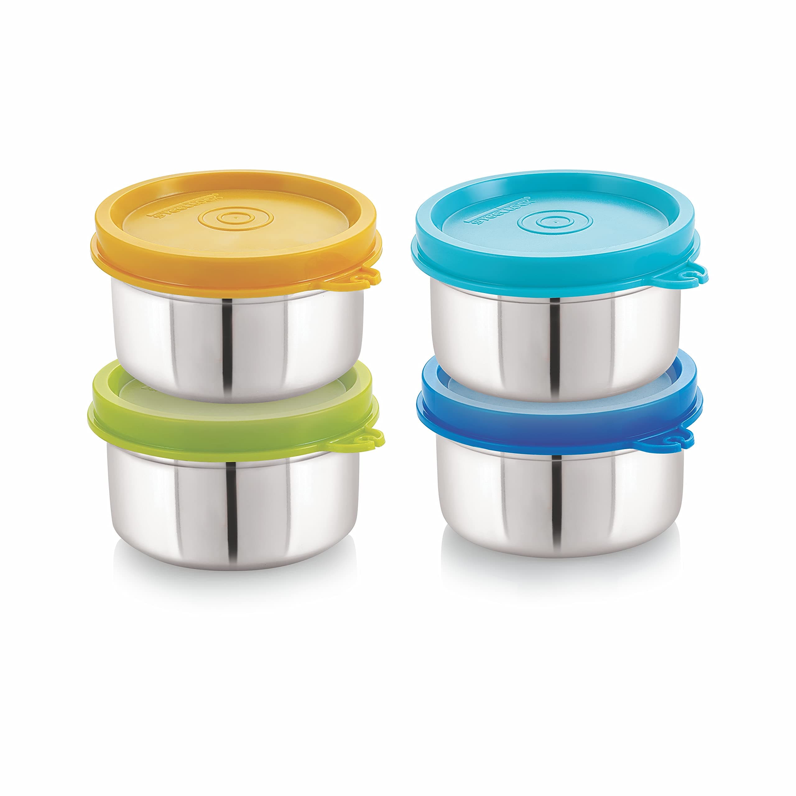 STEELLOCK Flex Stainless Steel Containers Size Deep 120ml x 4 (Yellow/Blue/Green/Turquoise)