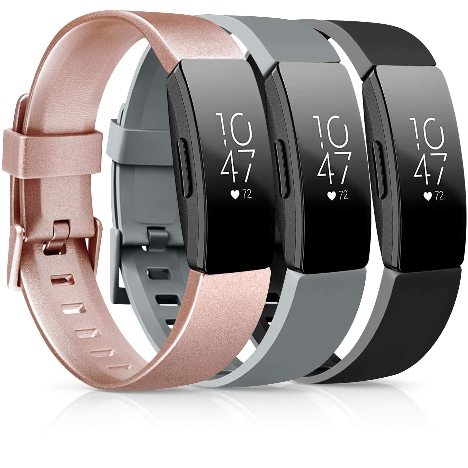 3 Pack Soft TPU Bands Compatible with Fitbit Inspire 2 / HR / Ace 2 - Waterproof Sports Straps (01 Rose Gold/Black/Gray, Small)