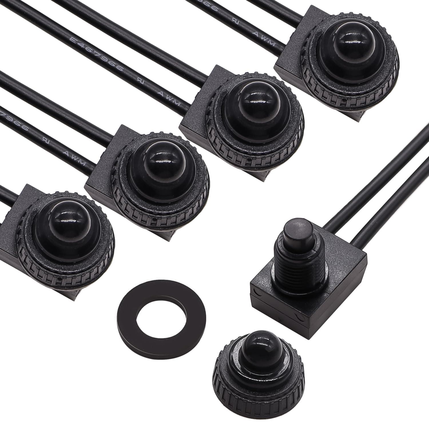 mxuteuk 5pcs 12V RV Waterproof Push Button Switch Black ON/Off SPST Switch with 4.52inch Lines for RV/Motorcycle/Car MXU-KP-107