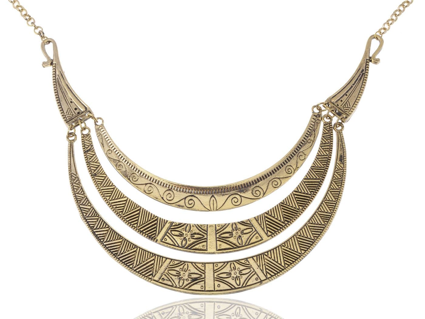 Vintage Egyptian Crescent Moon Shaped Bib Adjustable Statement Necklace