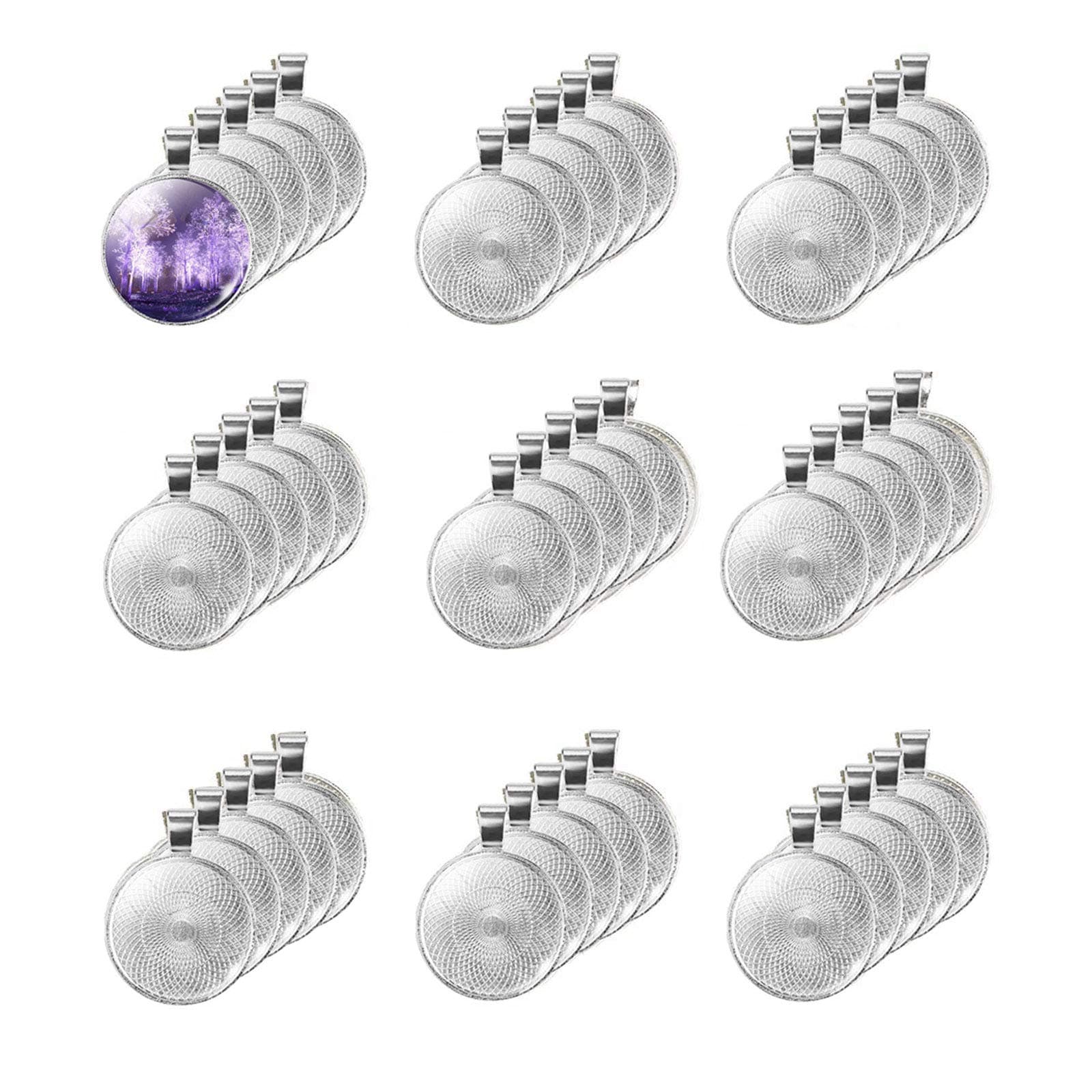 LANBEIDE 40 Pcs Silver Pendant Trays with 40 Pcs Clear Glass Cabochons - 1 Inch/25mm Round Bezels for Resin Craft, Photo Jewelry Making, Total 80 Pcs