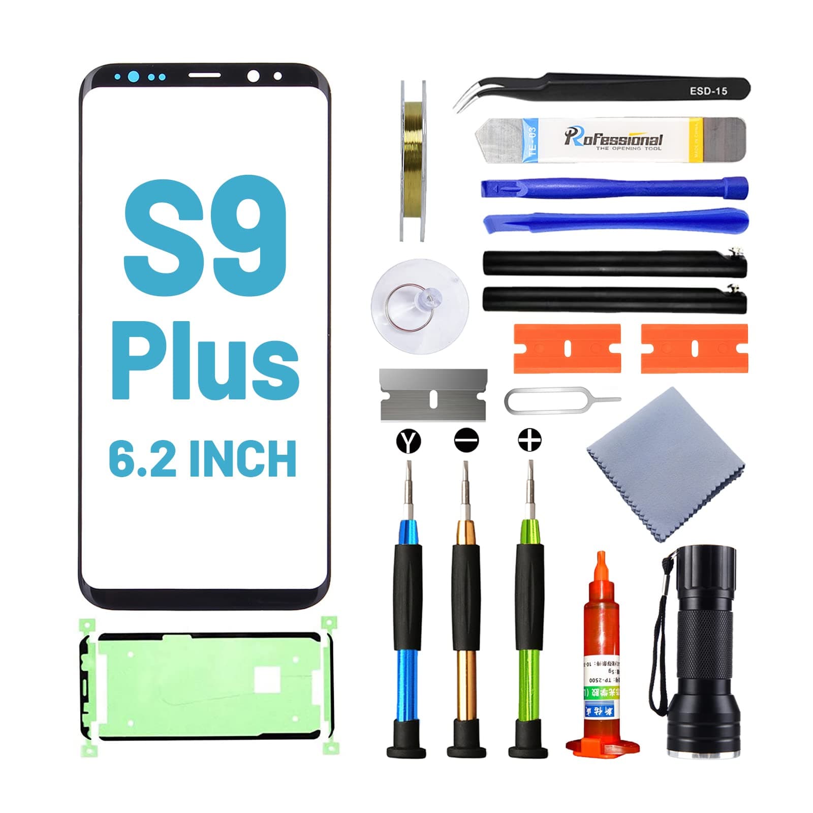 Screen Replacement for Samsung Galaxy S9 Plus,Replacement Screen for Galaxy S9 Plus Series 6.2 inch,Screen Repair Kit with Waterproof Adhesive(NO OLED & Touch Digitizer)