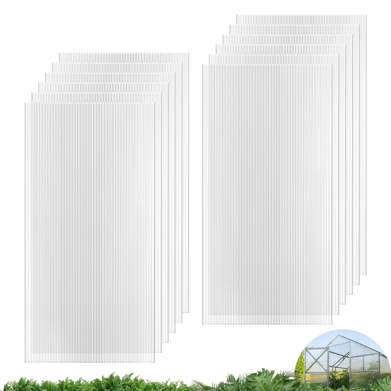 UMIG 12 PCS 4' x 2' x 0.32'' Polycarbonate Greenhouse Panels, Twin-Wall Waterproof UV Protected Corrugated Plastic Roof Panels Sheets, Clear Replacement Panels for Greenhouse, Outdoor, Plant