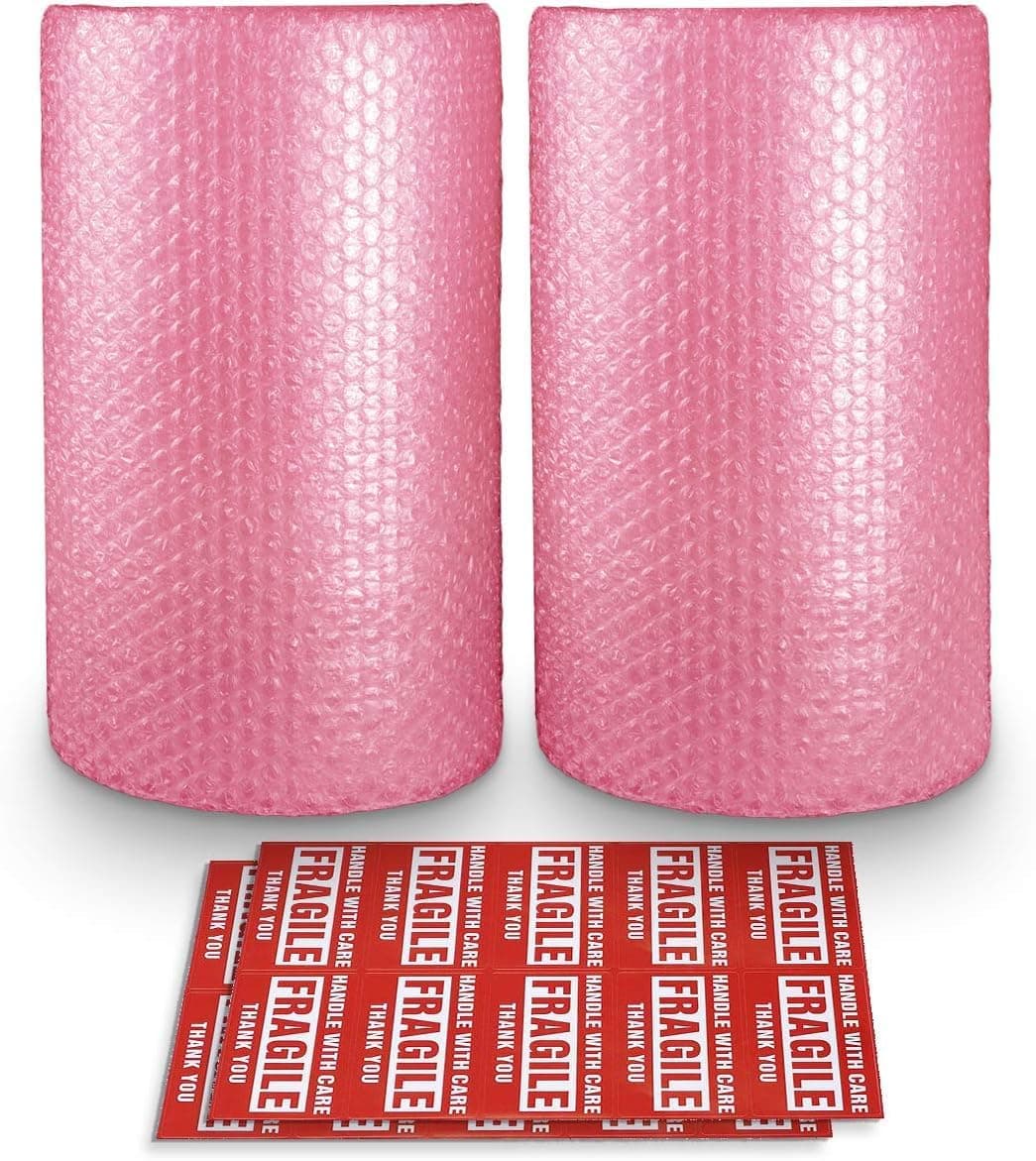 Pack of 2 Anti-Static Bubble Cushion Wrap Rolls Total 3/16" x 12" x 72' Perforated Every 12" for Packaging, Shipping and Mailing