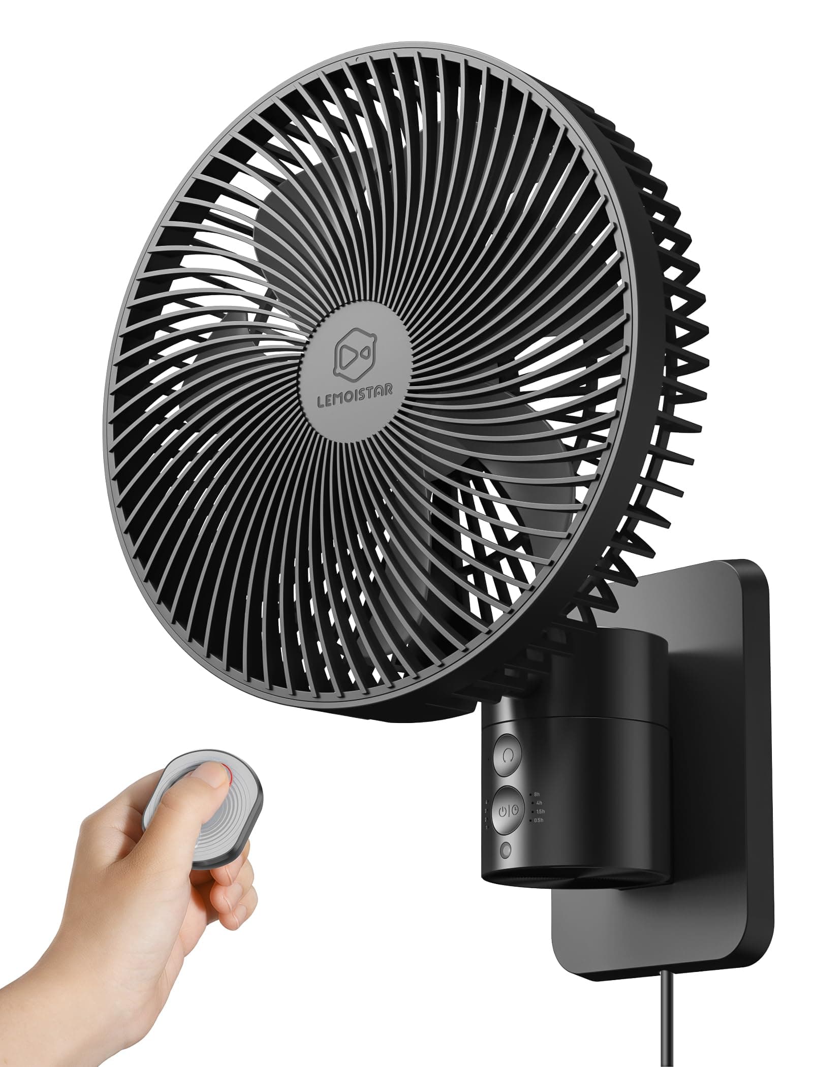 8.5-Inch Quiet Wall-Mounted Oscillation Fan with Remote & Timer, 4-Speed Adjustable for Small Bathrooms, Indoor Bedroom Cooling for RV, Adjustable Tilt, 5.92 ft Cord, Garage Cooling Fan for Home