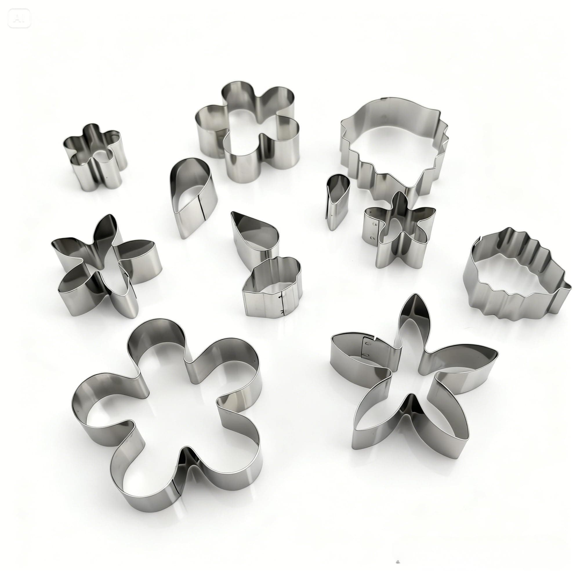 12 Pieces Spring Mini Cookie Cutters Leaf Rose Petal Teardrop Flower Shapes Metal Biscuit Cutter Cake Tool Sugar Craft DIY Model Set, Suitable for Easter