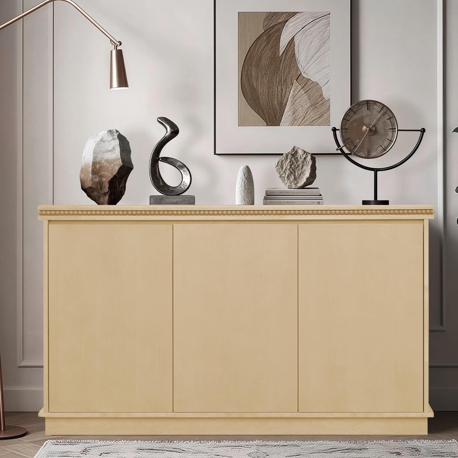 LKTART 55" Buffet Cabinet with Storage Accent Sideboard Storage Cabinet Modern Credenza with Magnetic Door Latches Adjustable Shelf for Living Room Kitchen(Natural)