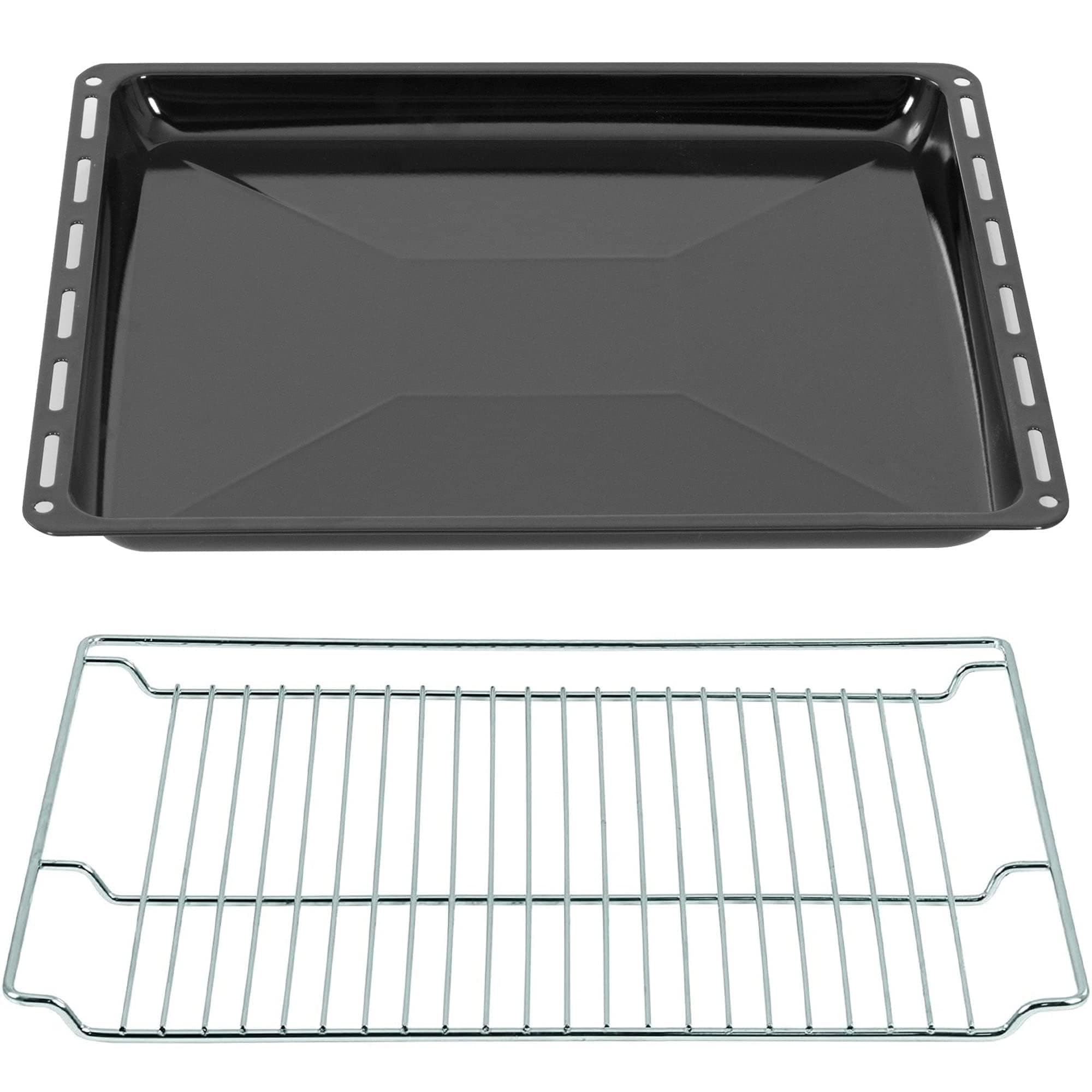 Baking Trays & Grid mm Set 465 x 370 x 30 mm, Enamelled Grease Pan, Chrome-Plated Oven Rack and Enamel Baking Tray for Oven and Hob, Grid 465 x 375 mm, Black