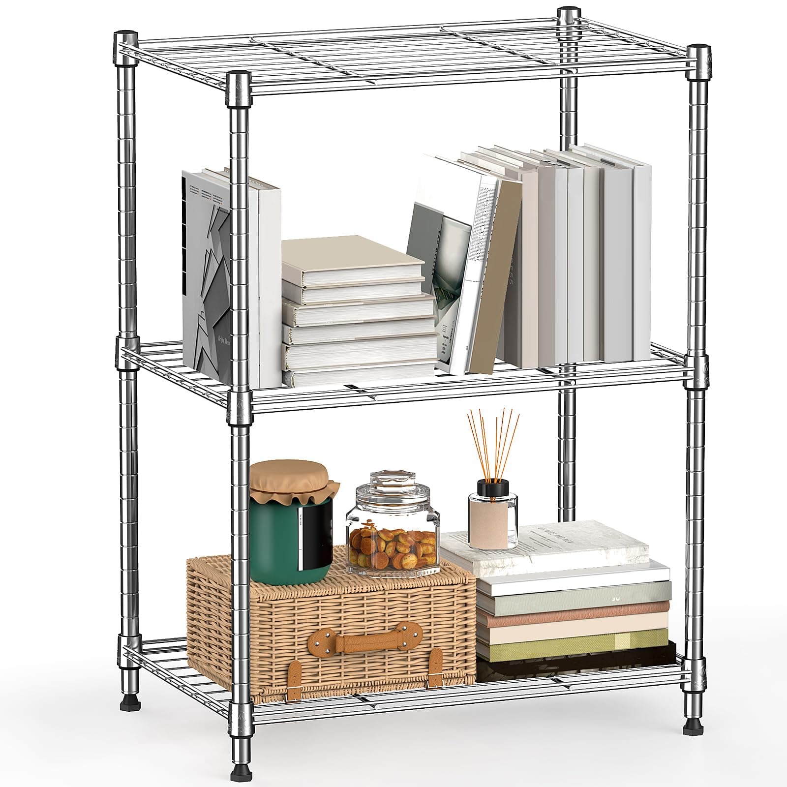 450 lbs Wire Storage Shelving 3-Tier Utility Shelving Unit Steel Organizer Wire Rack for Home,Kitchen,Office,Chrome(11.8" D x 17.7" W x 26.4" H)