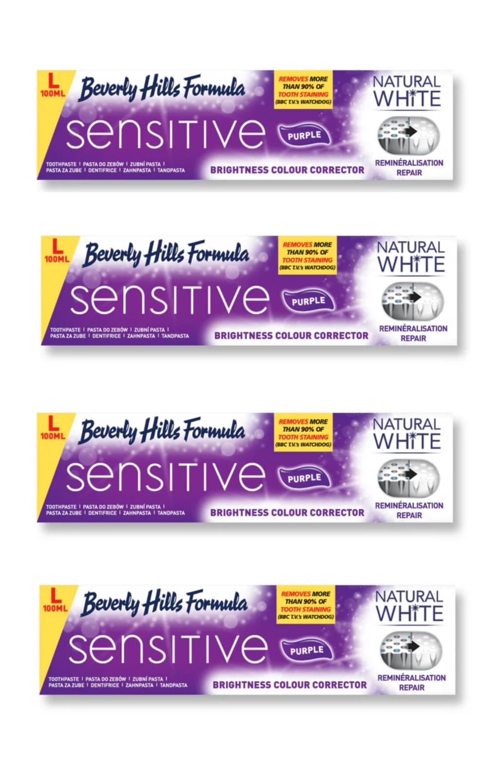 Natural White Sensitive Purple Toothpaste Brightness Colour Corrector (100ml) 4 Packs