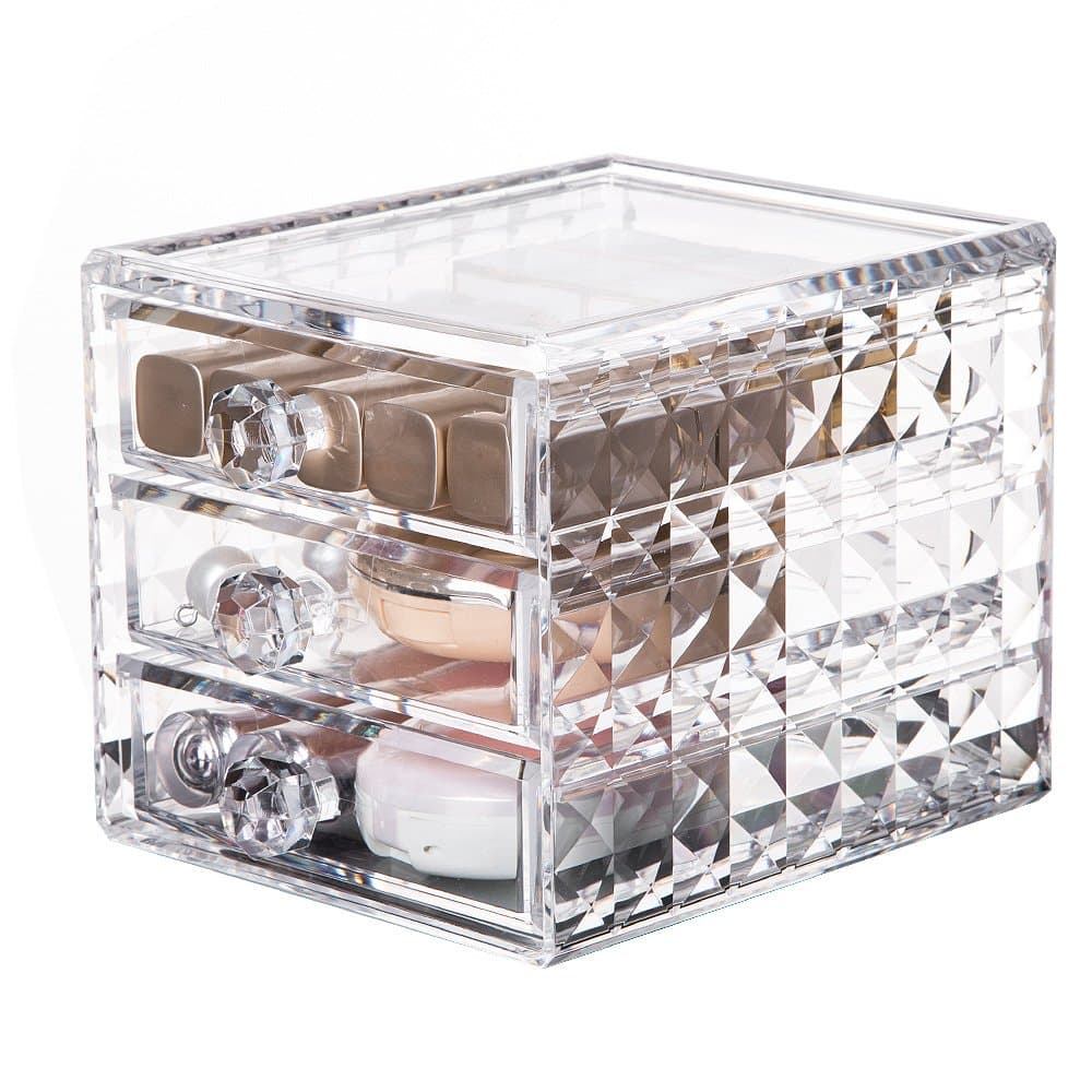 YOLER Clear Acrylic Makeup Storage 3-Drawer for Cosmetics, Makeup, Beauty Products and Jewelry Display