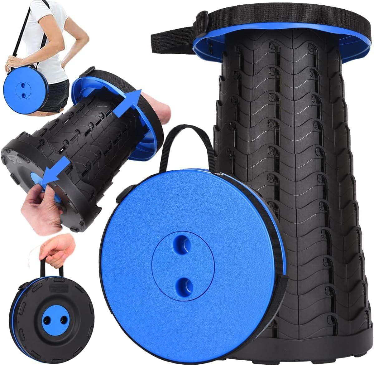 Fishboy Portable Retractable Folding Stool,Telescoping Foldable Camping Stool,Load Capacity 400lbs,Height Adjustable for Outdoor Fishing Hiking Gardening Travel BBQ (Blue)