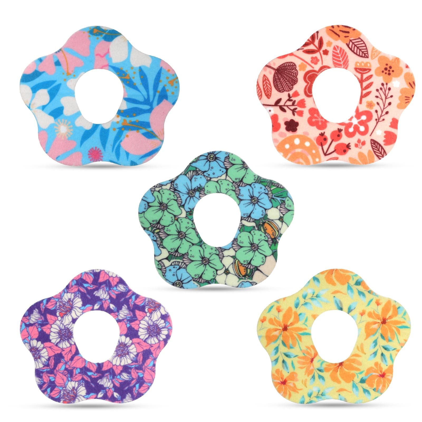 25Pcs Self Adhesive Patches for Dexcom G7, Waterproof Overpatch with Hole Sensor Covers Blood Sugar Monitor Patch Flower Adhesive Tape Sticker Compatible with Dexcom G7 (5 Styles)