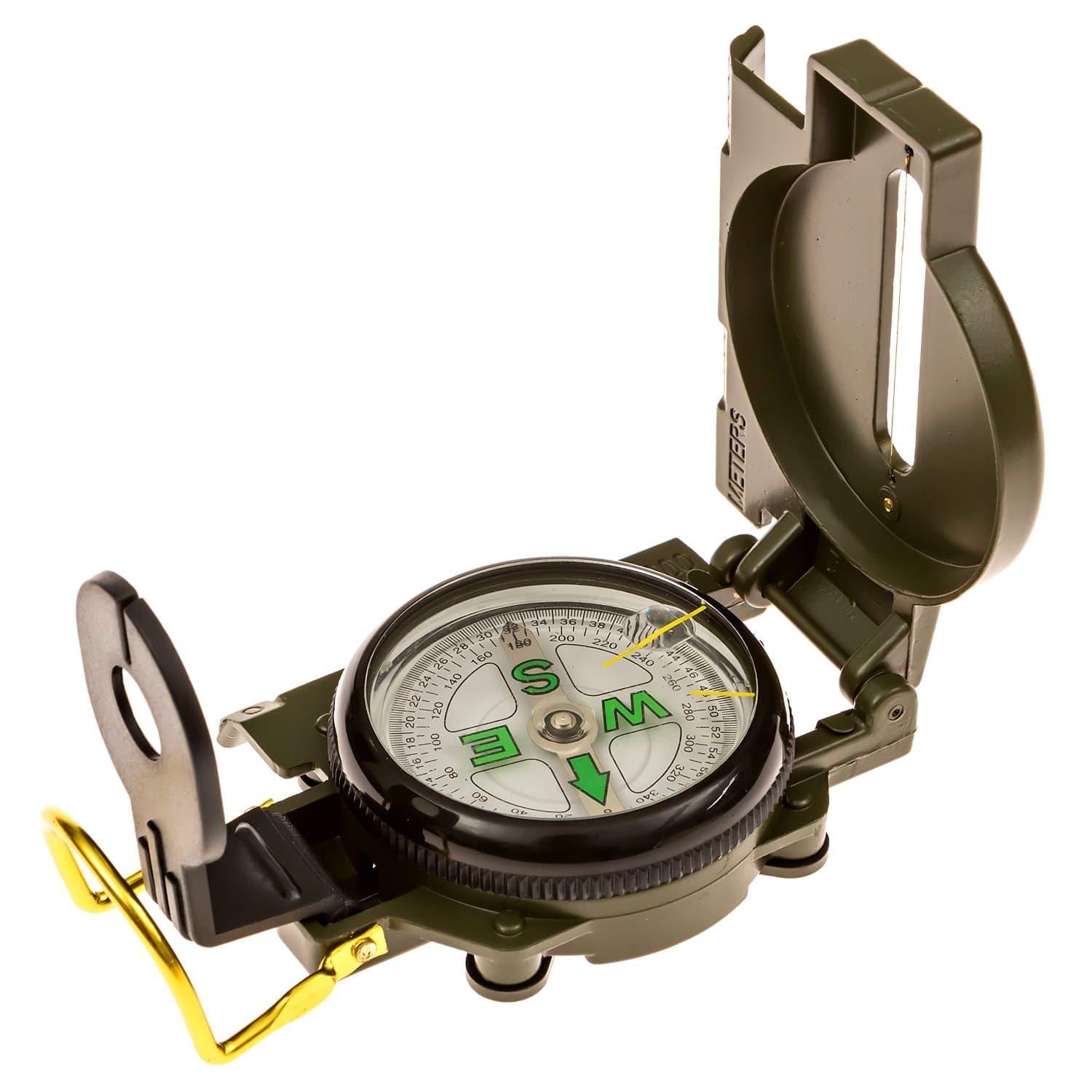 HTE Survival Compass: Multipurpose Marching Lensatic Compass for Outdoor, Camping and Hiking (Green)